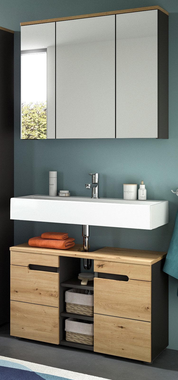 Inn.Furn Badmöbel-Set Cooper, (in Artisan Eiche und Basalt grau, 2-St., Breite 80 cm), mit viel Stauraum, Soft-Close-Funktion