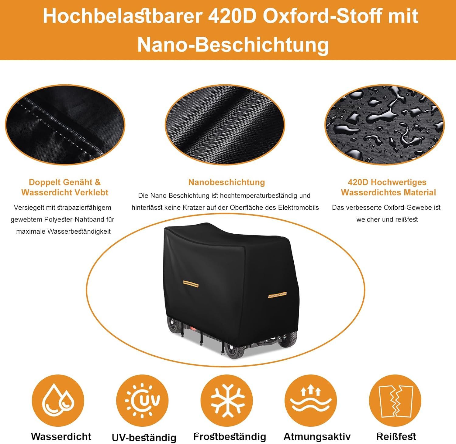 BlingBin Faltgarage Elektromobil Abdeckhaube Wasserdicht, Abdeckung für Mobilitätsroller (1er Set, 1-St., Abmessungen: 124 × 58 × 99 cm), Outdoor-Regenschutz mi – Bild 4 von 5
