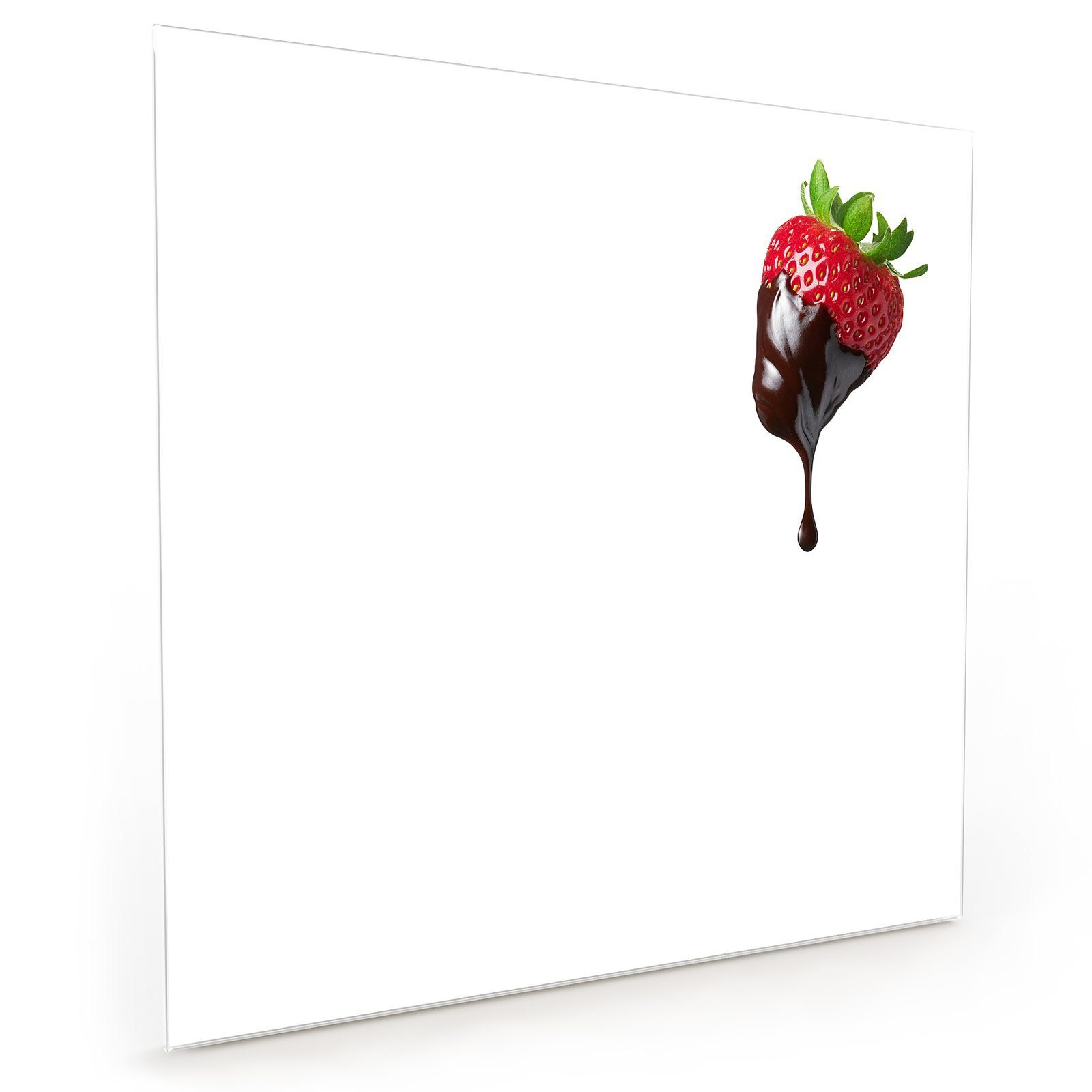 Primedeco Küchenrückwand Küchenrückwand Spritzschutz Glas mit Motiv Erdbeere  mit Schokolade