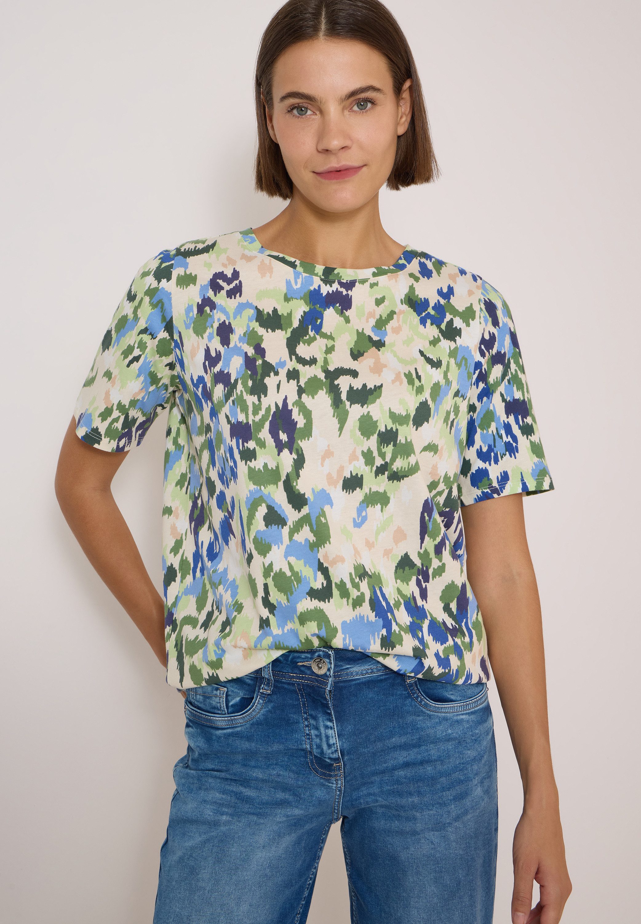 CECIL Kurzarmshirt Sommershirt mit Boat Neck und Print
