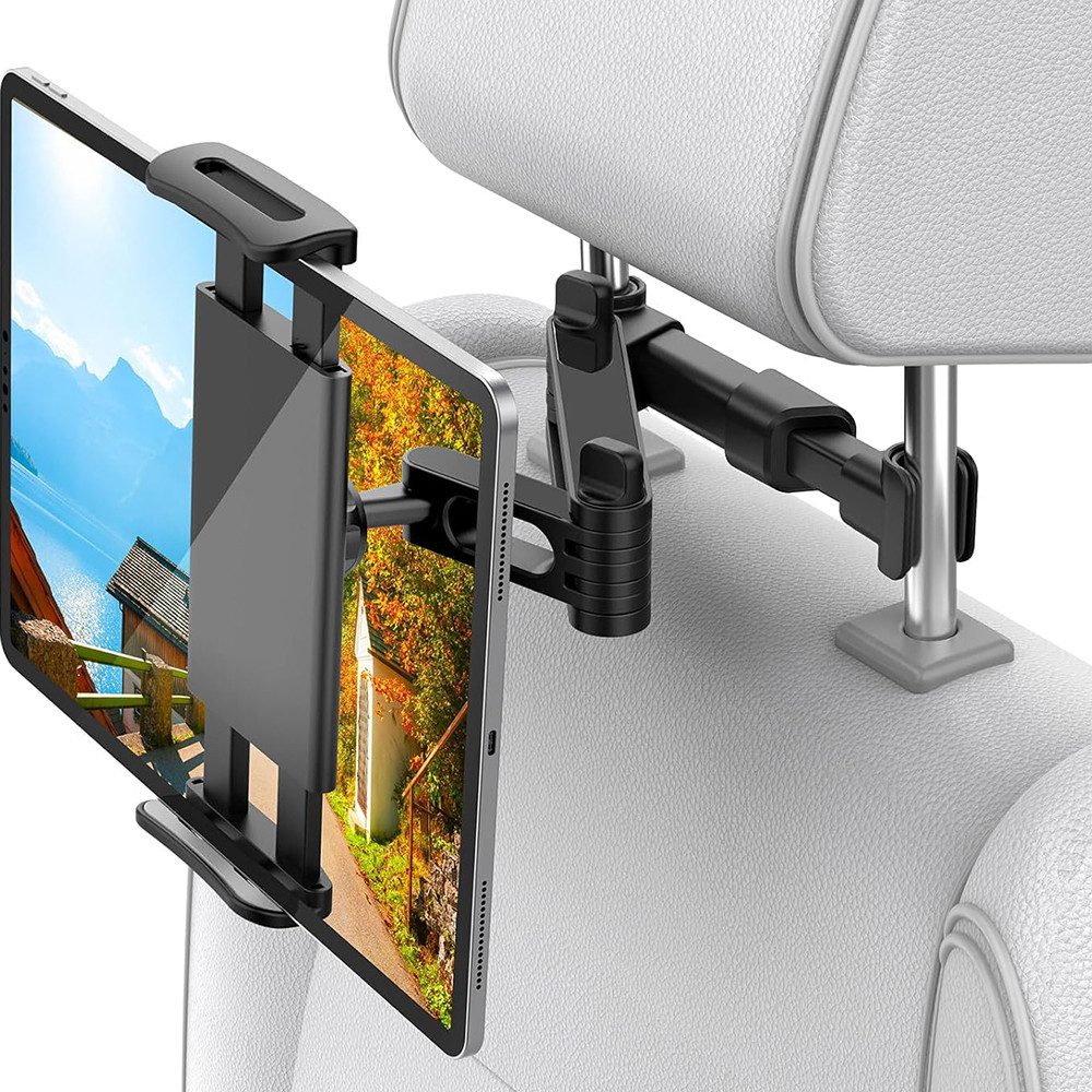 NUODWELL Tablet-Halterung Tablet Halterung Auto, Ausziehbare Kopfstützenhalterung, 360° Drehung, (Für iPad iPhone/Kindle Fire/Nintendo Switch/Samsung 5-14 Zoll Geräte)
