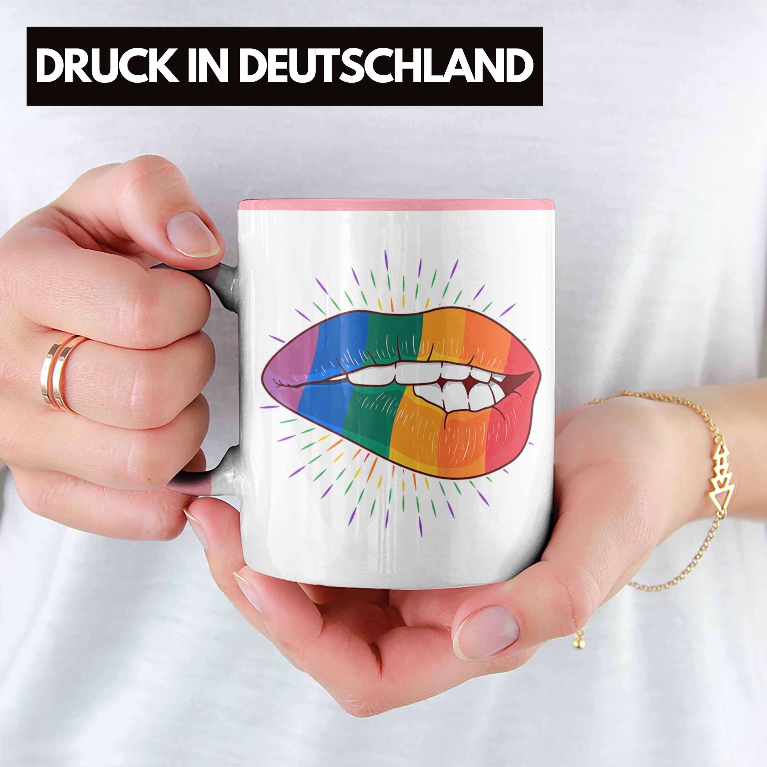 Transgender Rosa Tasse Regenbogen Lippe Lustige Lesben - Grafik Geschenk Trendation Regenbogen Trendation Bunte Tasse LGBT Schwule für