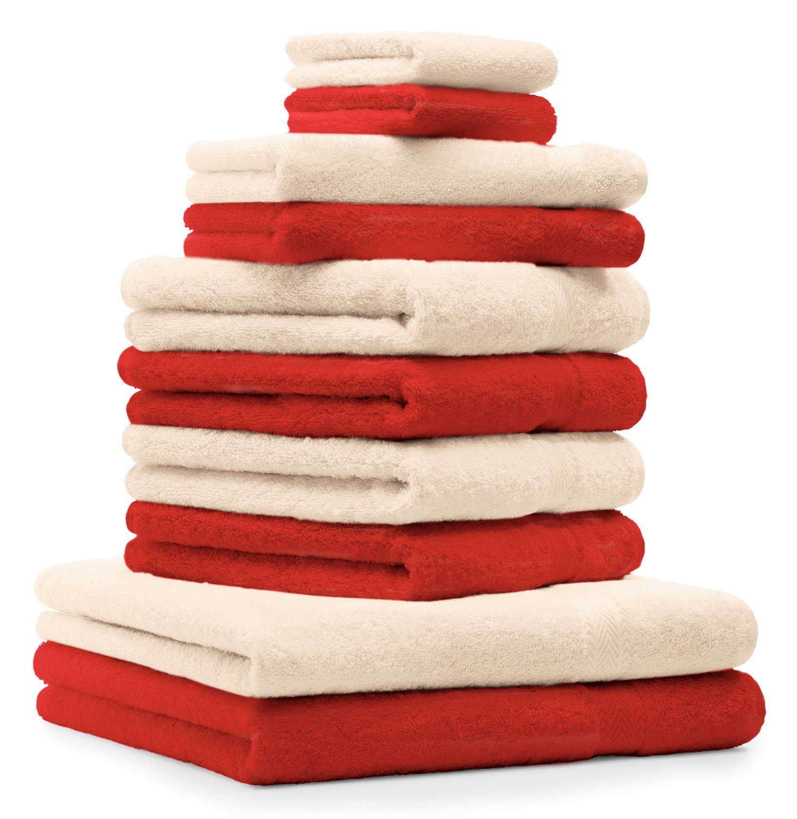 Betz Handtuch Set 10-TLG. Handtuch-Set CLASSIC Farbe rot & beige, 100% Baumwolle