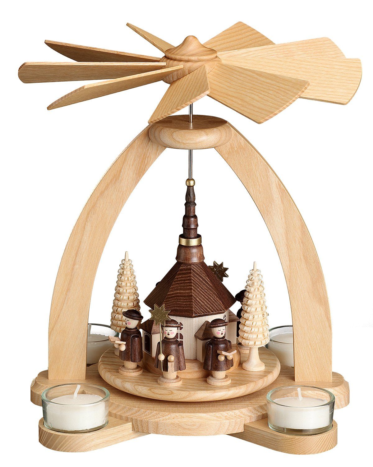 Volkskunstwerkstatt Unger Weihnachtspyramide Teelichtpyramide mit Seiffener Kirche