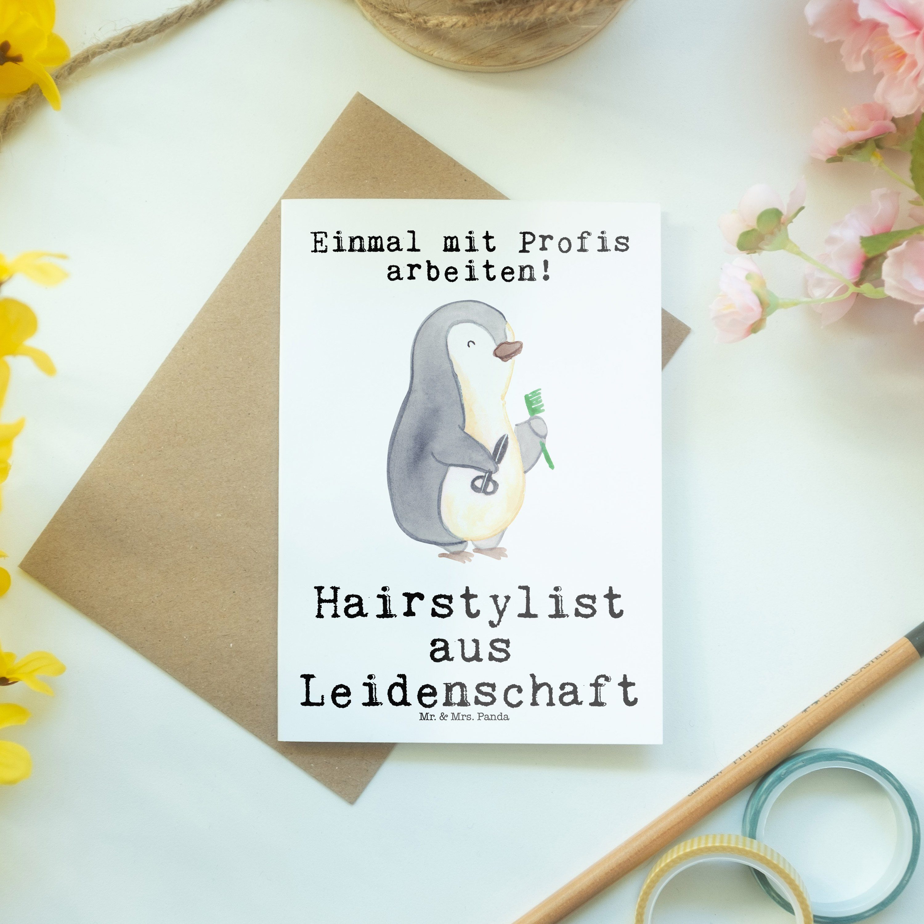 - & Fr Mr. Panda Weiß Eröffnung Leidenschaft Grußkarte - Hairstylist Friseur, aus Geschenk, Mrs.