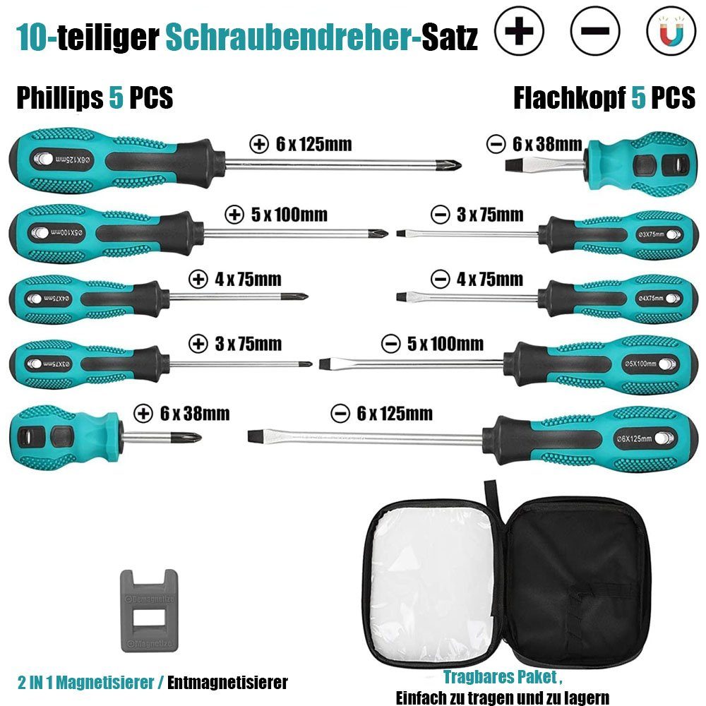 robuster Schraubendreher (1 magnetischer, TUABUR Schraubendreher-Set, St) 10-teiliges