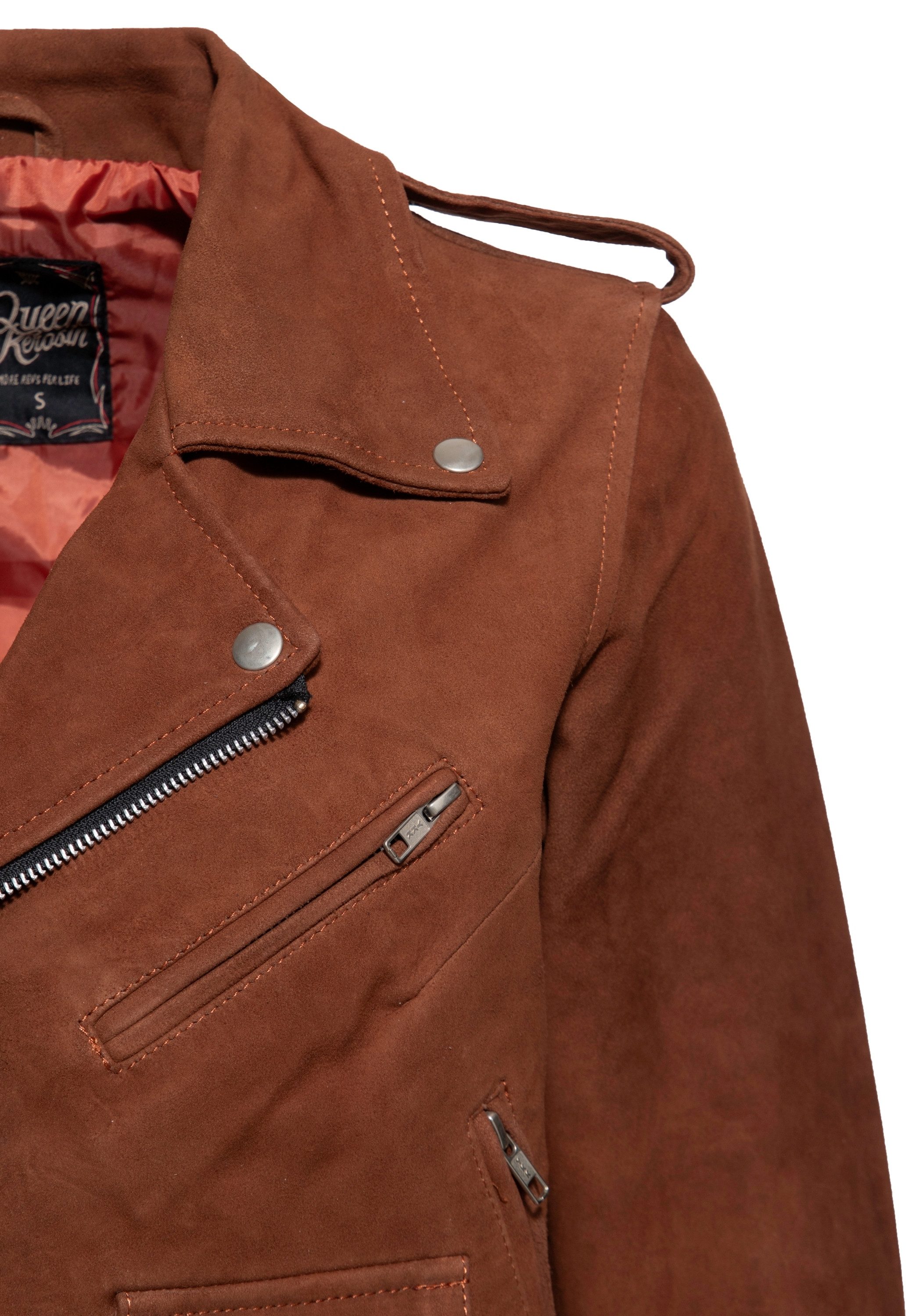 QueenKerosin Lederjacke mit Fransenverzierung