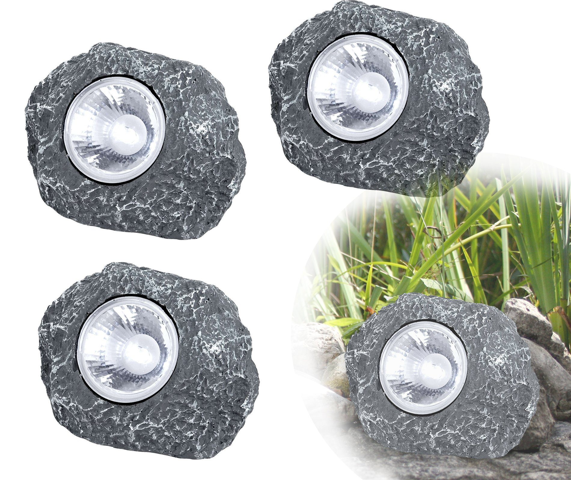 bmfversand LED Solarleuchte Solarleuchte Garten Stein 3er Set