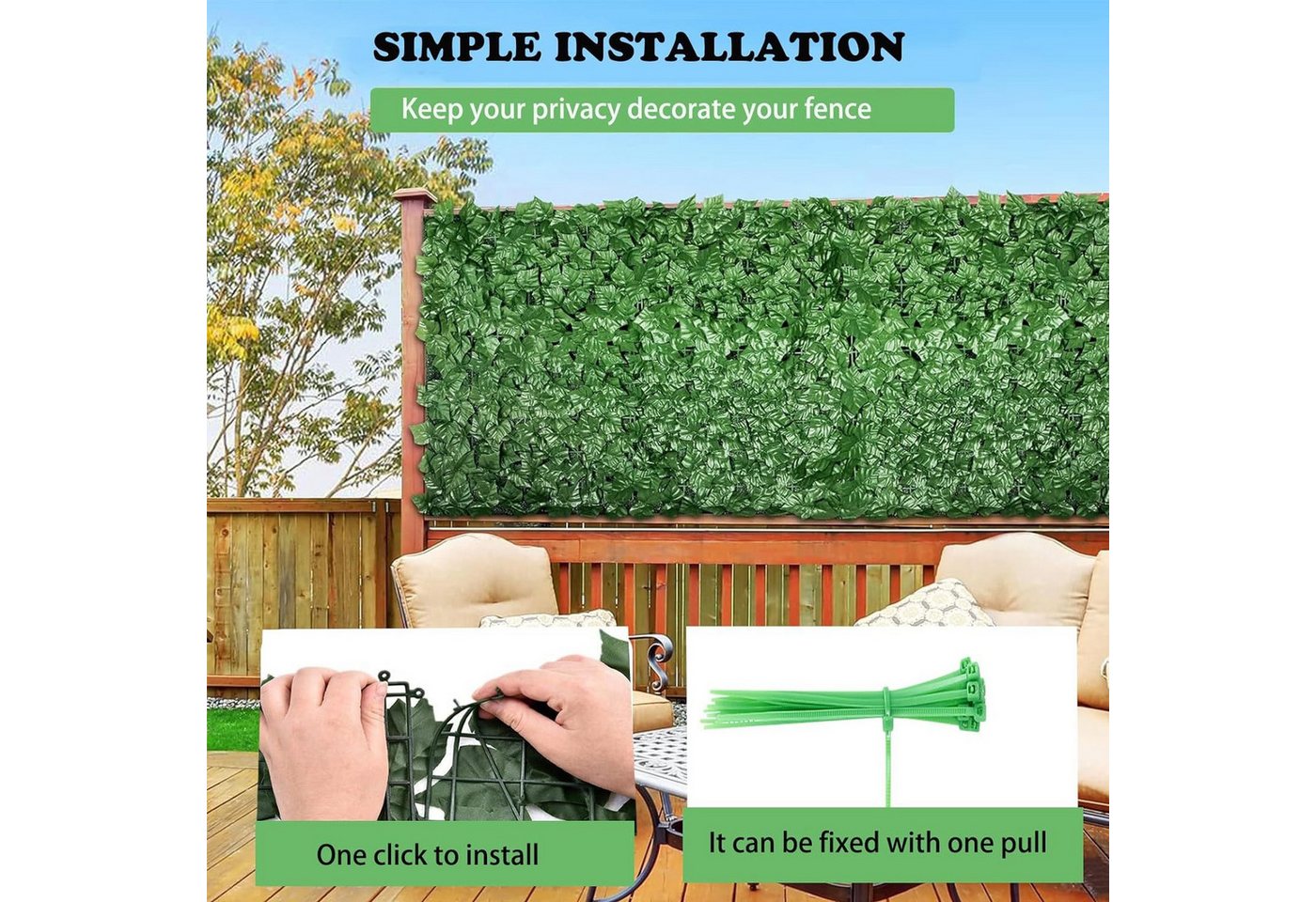 Thumbnail - BlingBin Kunsthecken-Sichtschutz Efeu Sichtschutz, Künstliche Hecke Balkon Sichtschutz Efeu Blätter, (5er Set, 5-St., 5p...