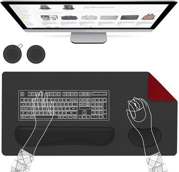 NASUM Mauspad XXL + Gelenkauflage 4-teiliges Set: Perfektes Set!, Perfekte Ergonomie durch Ballen/Gelenkauflage für Maus + Tastatur