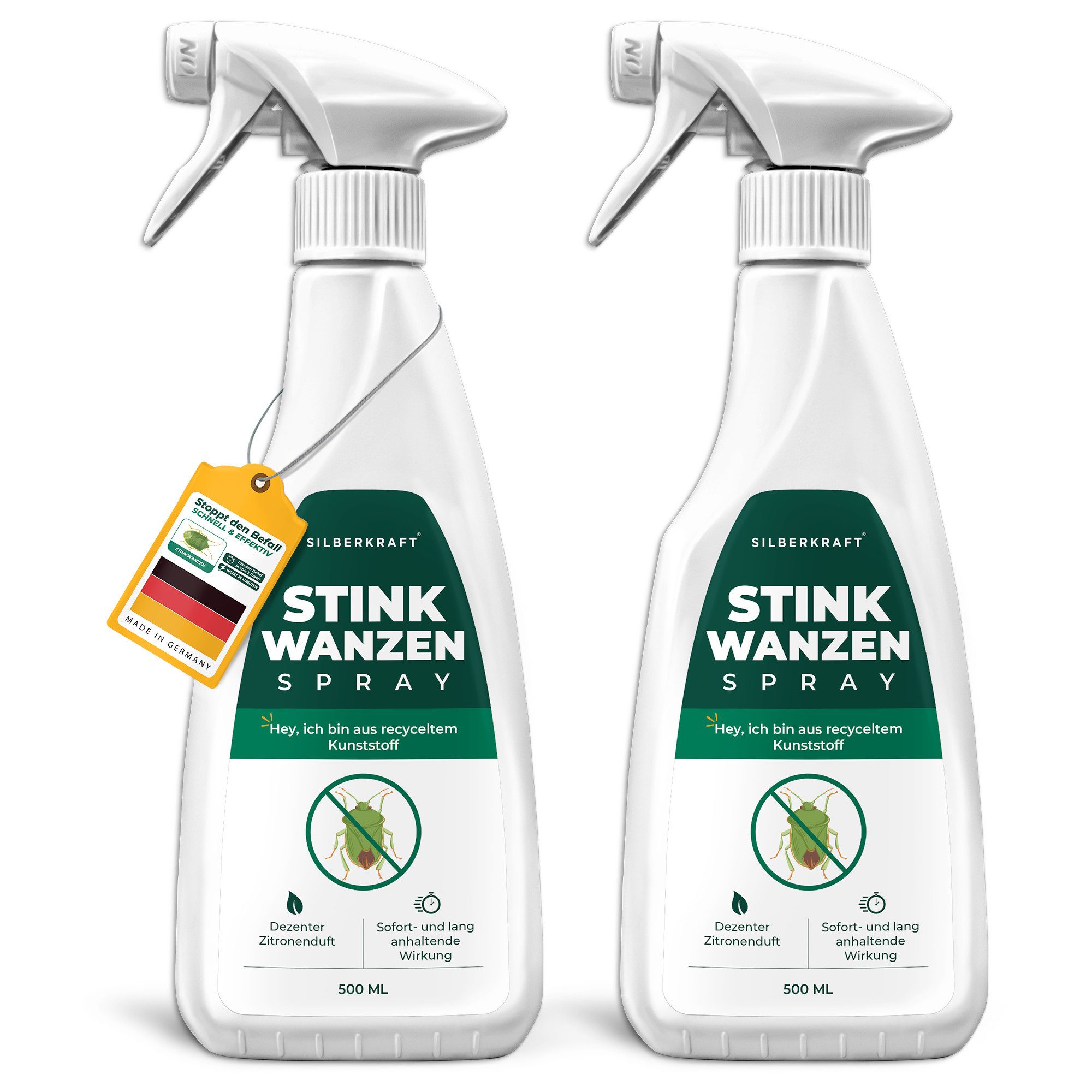Silberkraft Insektenspray Silberkraft Stinkwanzenspray, Effektiver Sofort- und Langzeitschutz, 500 ml, Anti Stinkwanzen Spray, Stinkwanzen effektiv vertreiben, 2-St., Für den Innen- und Außenbereich, Mit Repellent-Wirkung, ideal für Fenster, Türen, Fassaden, Wohnräume