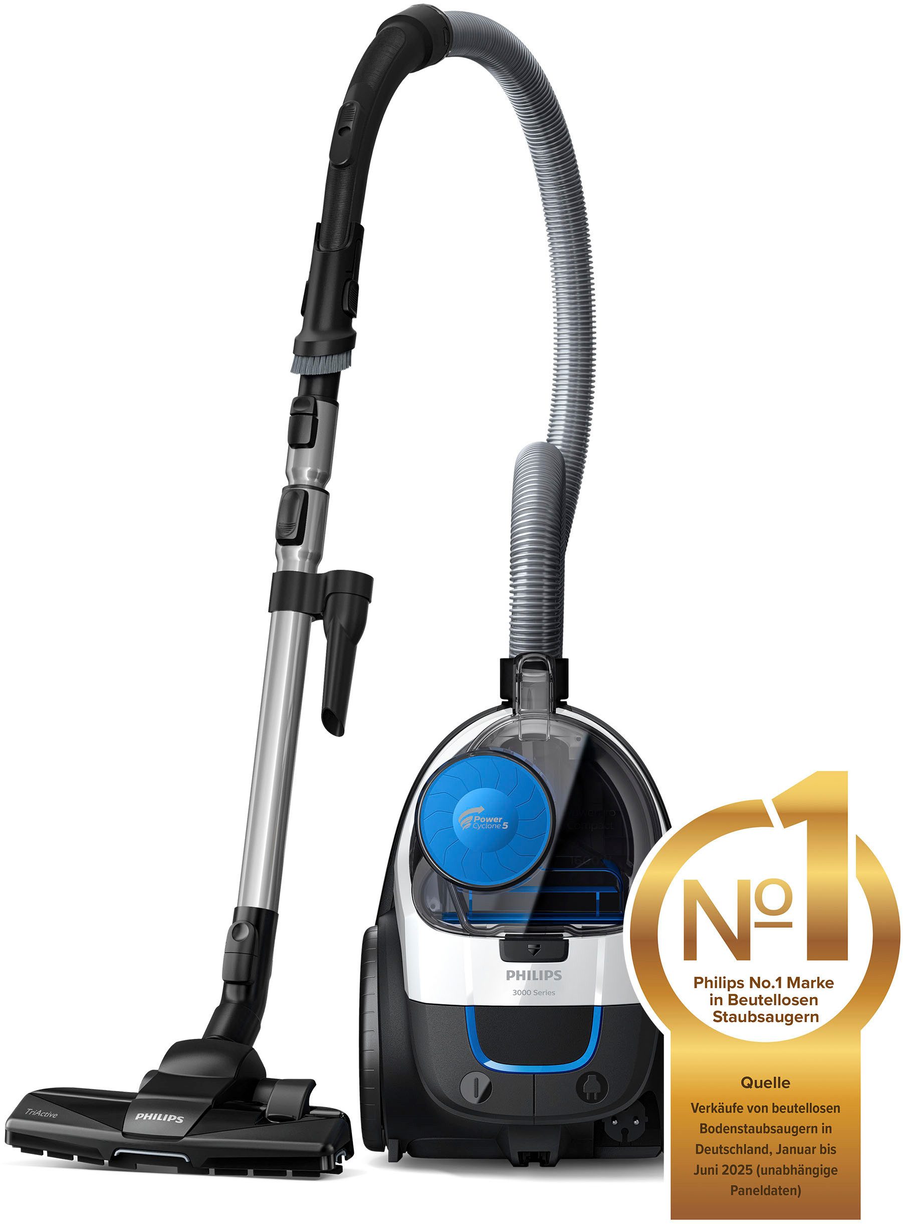 Philips Bodenstaubsauger FC9332/09, 900 W, beutellos, mit 1,5 l Fassungsvermögen und Tri-Active-Düse