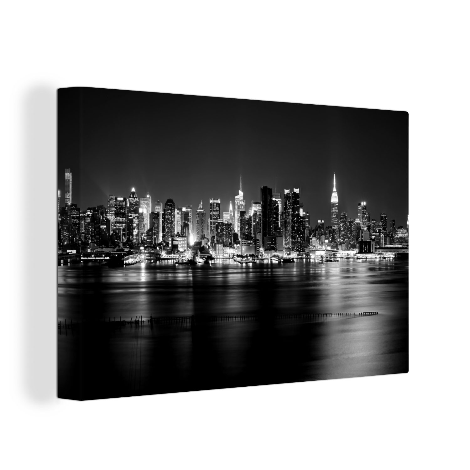 York (1 St), Skyline New cm schwarz von OneMillionCanvasses® - und weiß, Reflektierte Aufhängefertig, Wandbild 30x20 Leinwandbilder, Wanddeko, Leinwandbild