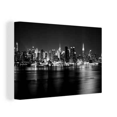 OneMillionCanvasses® Leinwandbild Reflektierte Skyline von New York - schwarz und weiß, (1 St), Wandbild Leinwandbilder, Aufhängefertig, Wanddeko, 30x20 cm