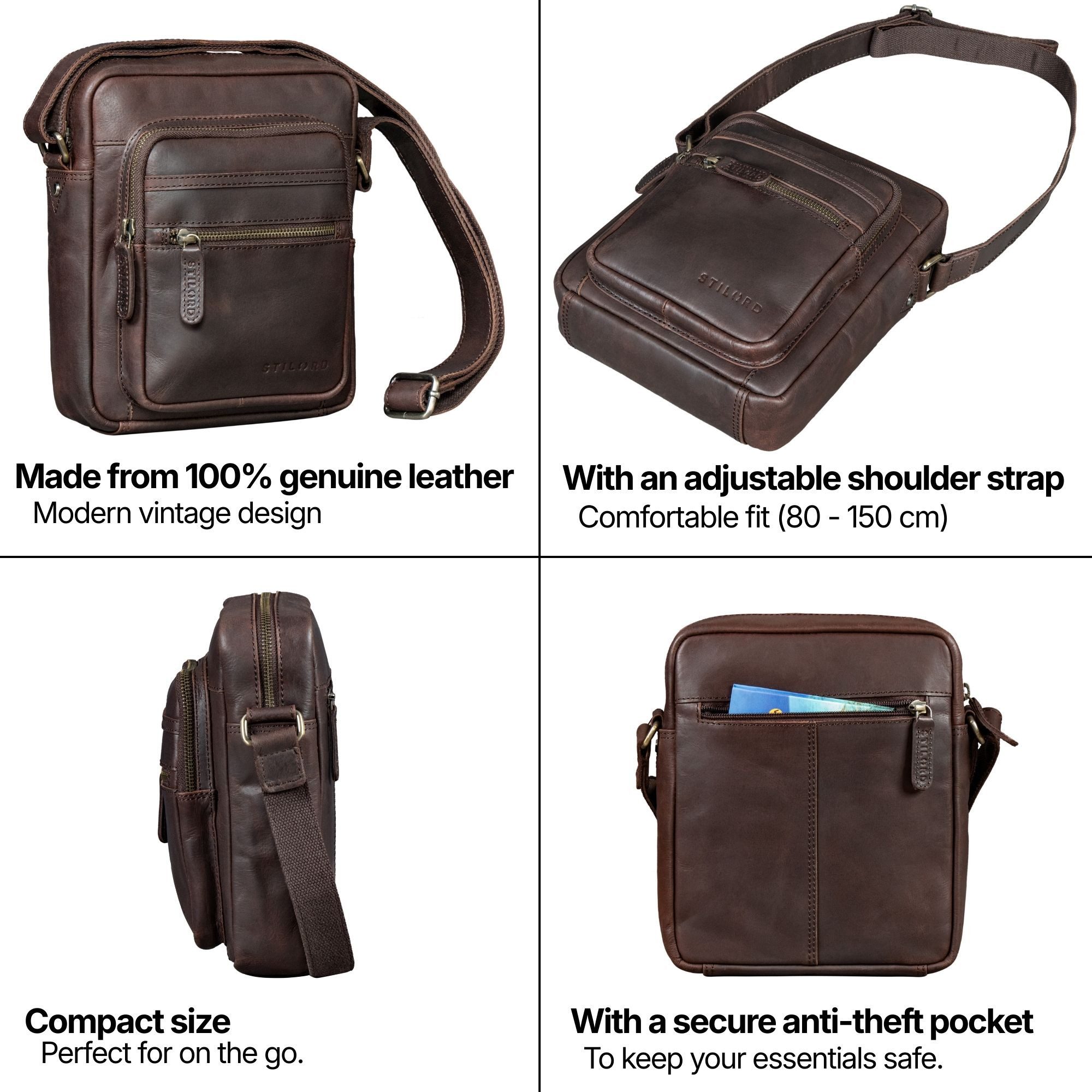 STILORD Schultertasche "Rayo" Kleine Echtleder Herrenhandtasche zum Umhängen