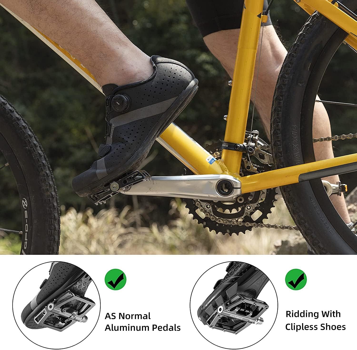 ROCKBROS Fahrradpedale Fahrradpedale Aluminium Rutschfest 2 in 1 SPD Pedale (1-tlg., für MTB Rennrad Stadtrad Schwarz)