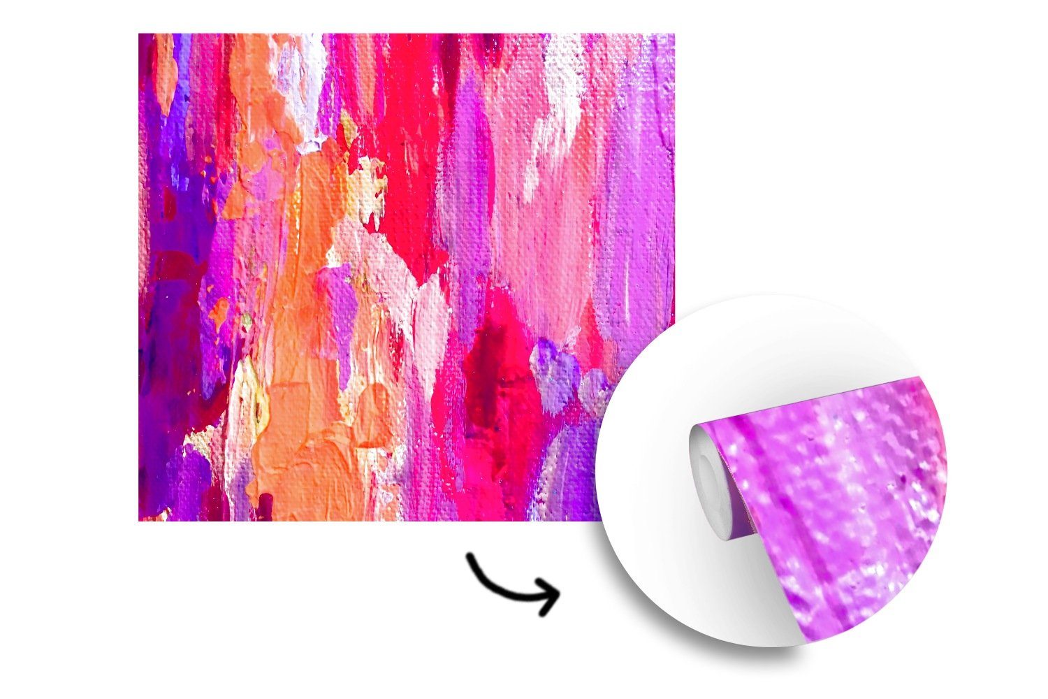 MuchoWow Fototapete Acrylmalerei (5 Schlafzimmer, mit St), Farben, Matt, Wandtapete Tapete bedruckt, oder Wohnzimmer leuchtenden für Vinyl