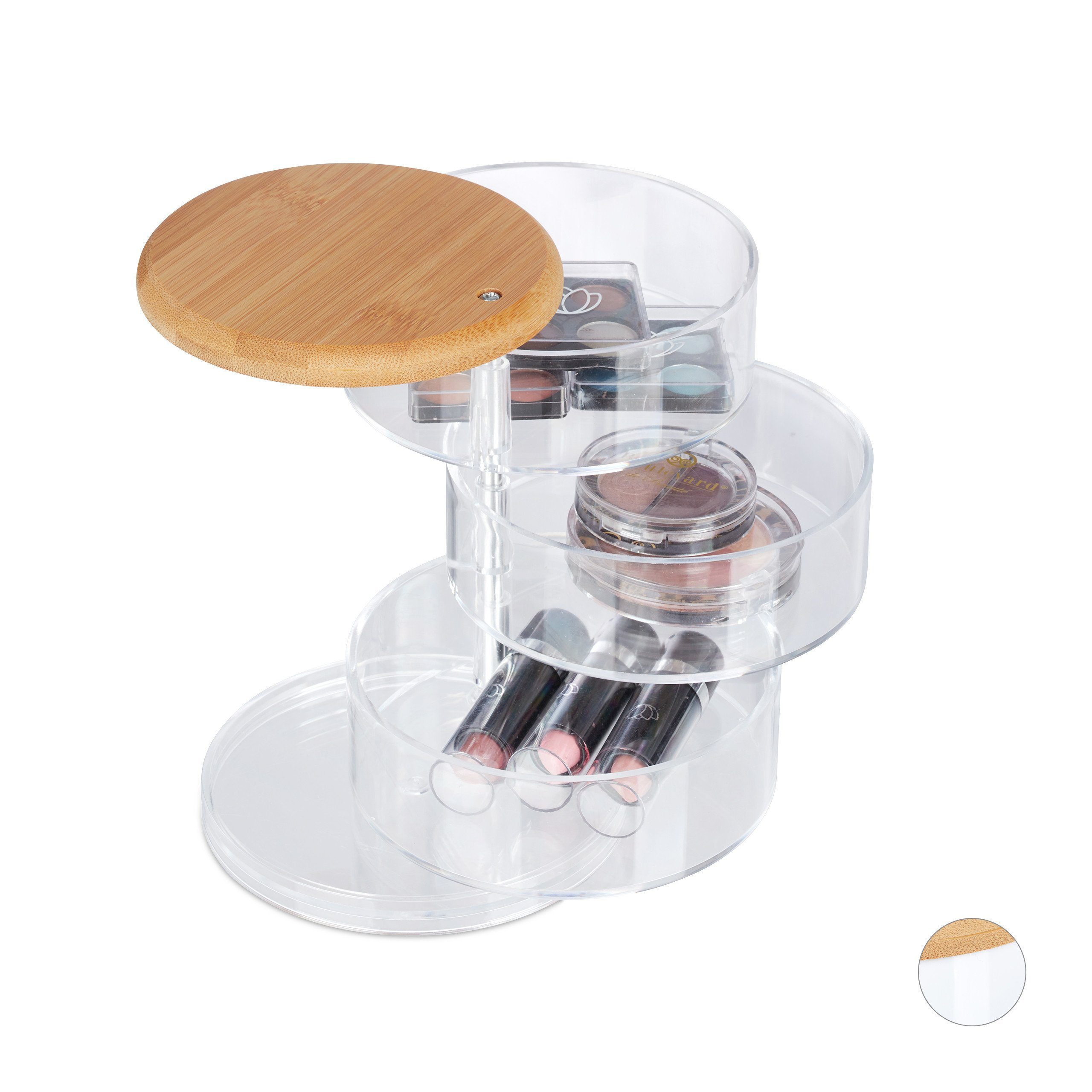 relaxdays Make-Up Organizer mit 3 Fächern, 1-tlg., transparent
