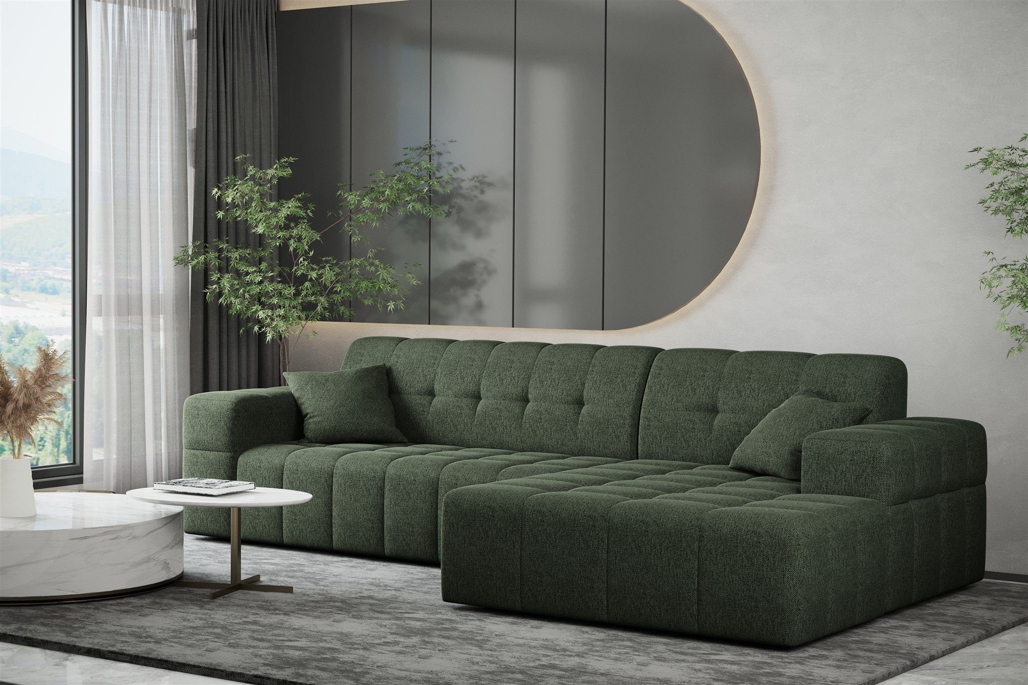 Fun Möbel Ecksofa Designersofa NANCY Ottomane in Webstoff Neve, mit Ottomane und 2 x Zierkissen, Rundumbezug