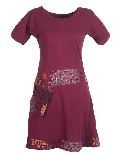 Vishes Sommerkleid Kurzarm Kleid Hippie Blumen Muster Sidebag Tasche Ethno, Elfen, Boho, Goa Style