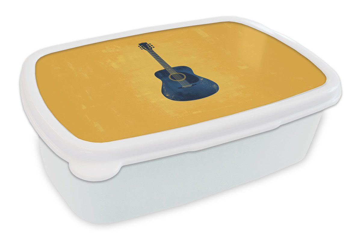 MuchoWow Lunchbox Gitarre - Akustisch - Gelb - Minimalistisch, Kunststoff, (2-tlg), Brotdose Schule oder Arbeit, Brotbox für Kinder und Erwachsene