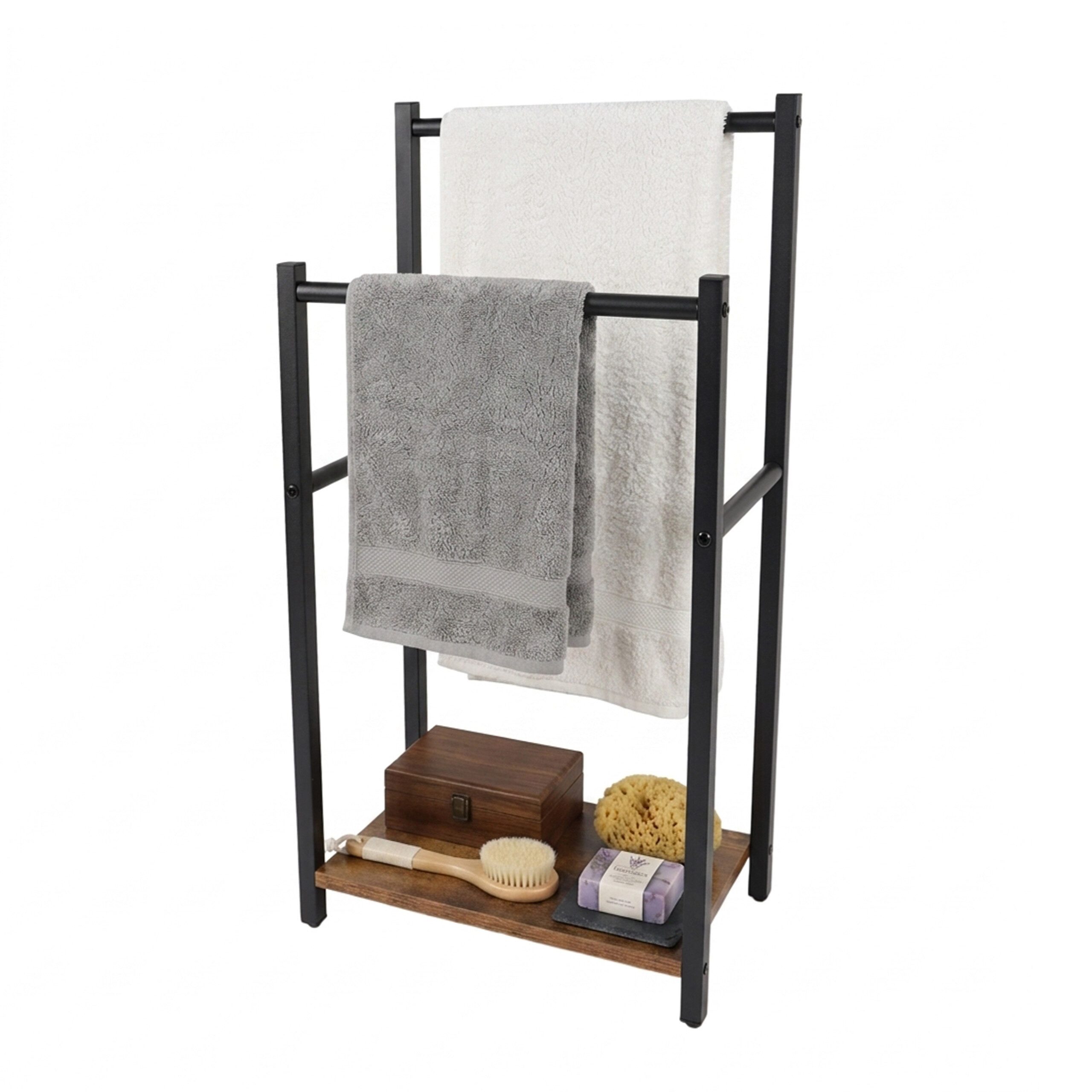 relaxdays Handtuchständer mit Ablage, Vintagebraun
