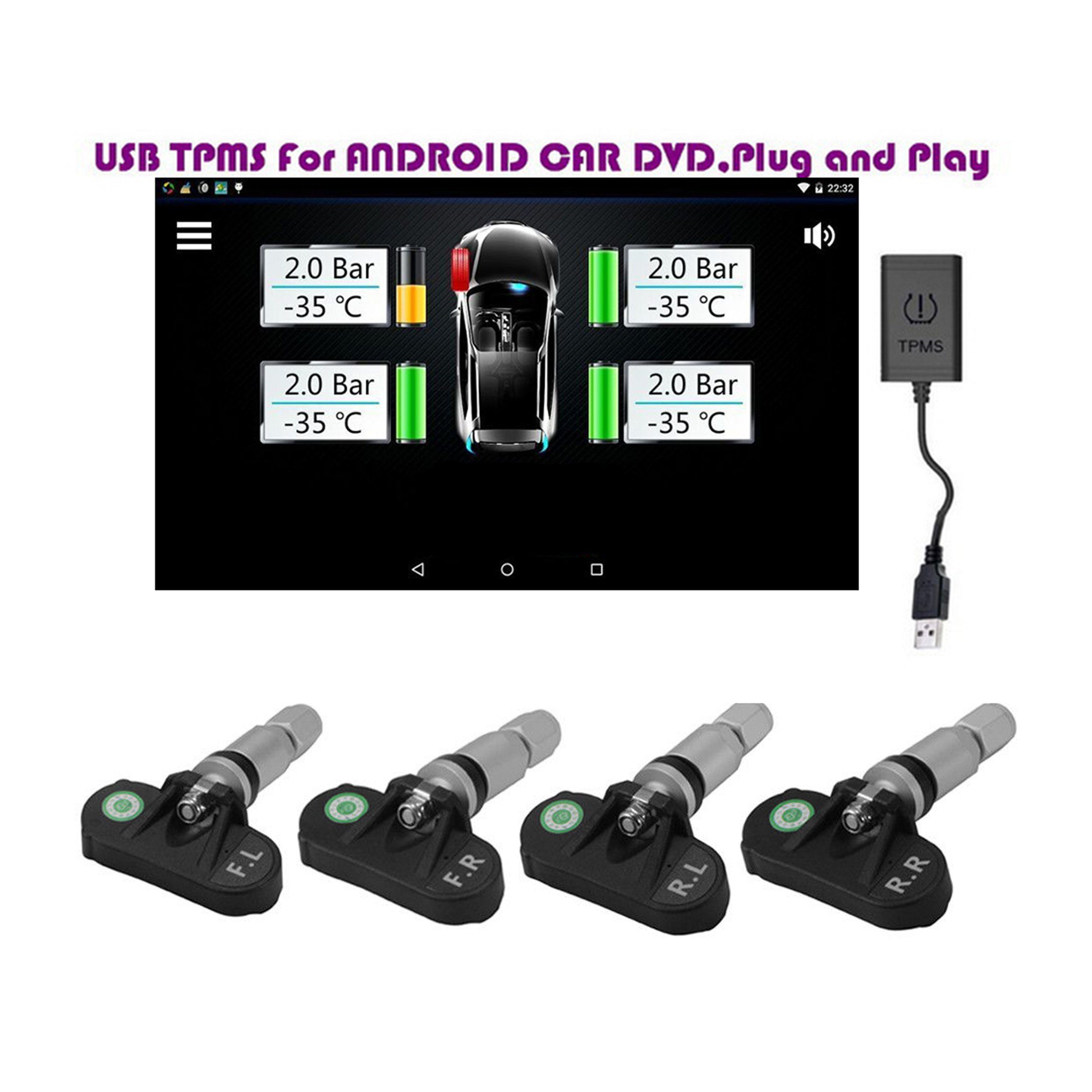 TAFFIO USB TPMS Reifendruckkontrolle f. Android Radio mit 4 internen Sensoren KFZ-Adapter