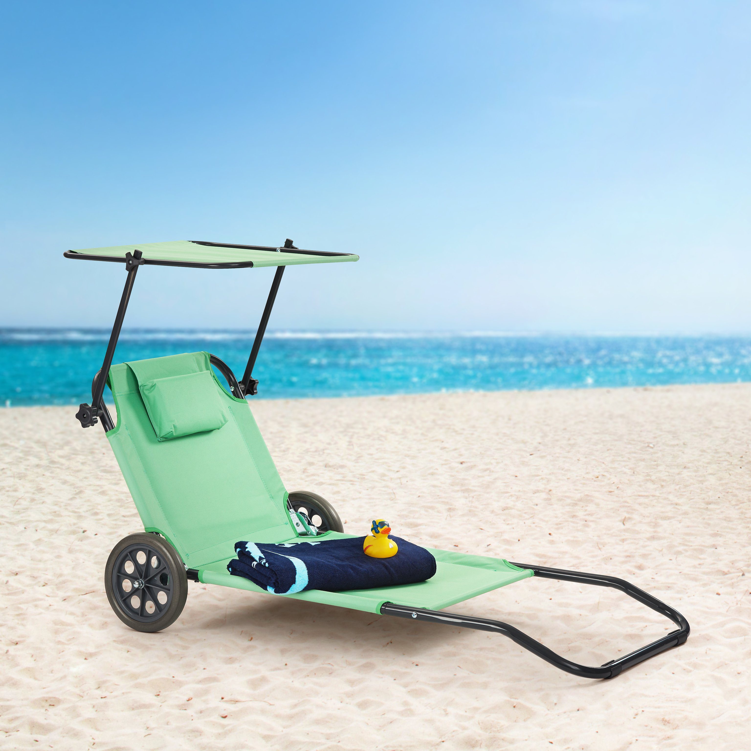 Sonnenliege Strand und Transportliege Blau mit Sonnendach Strandliege Liege NEU 