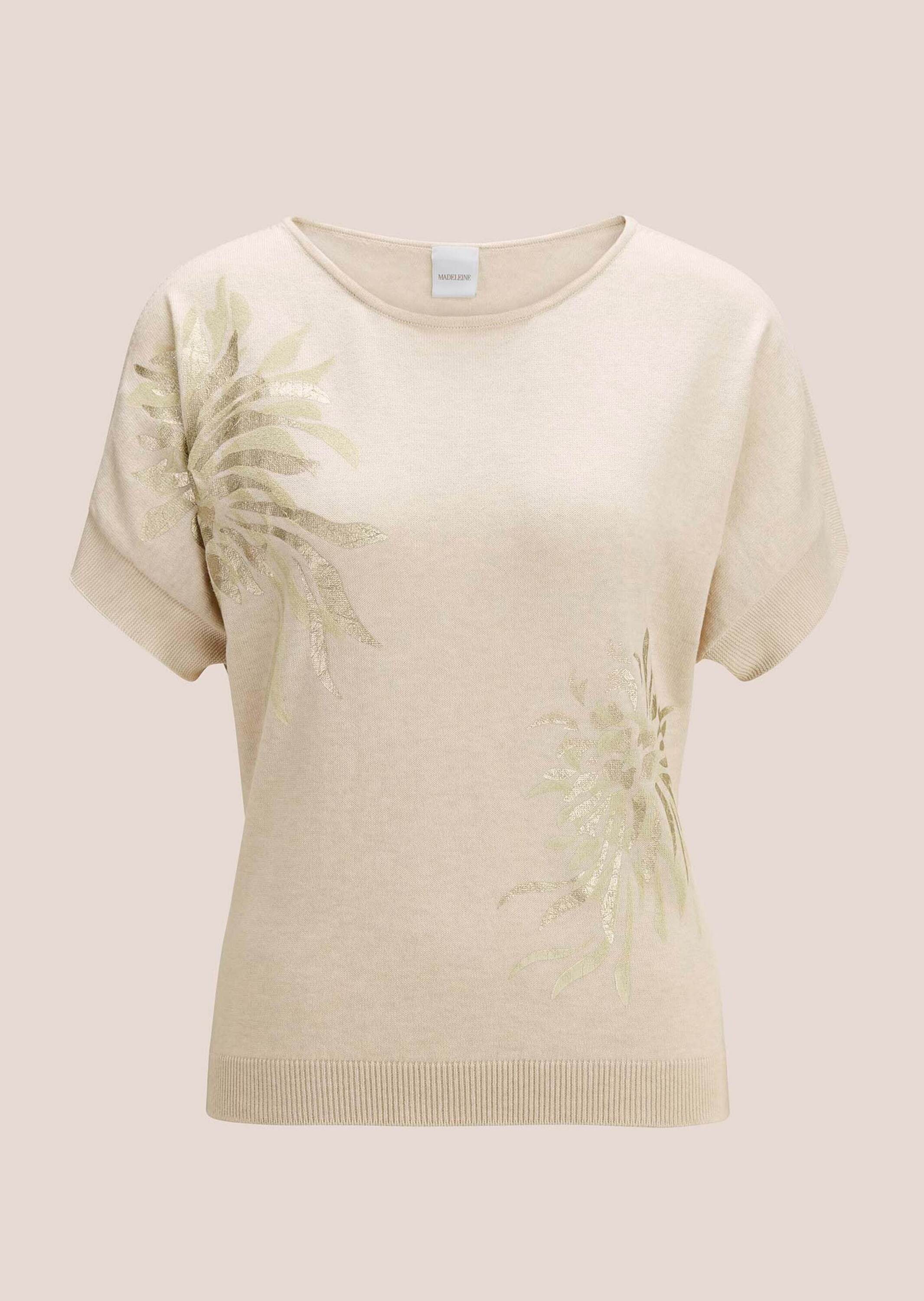 Strickpullover Kurzarm-Pullover mit glanzvollem Floral-Print
