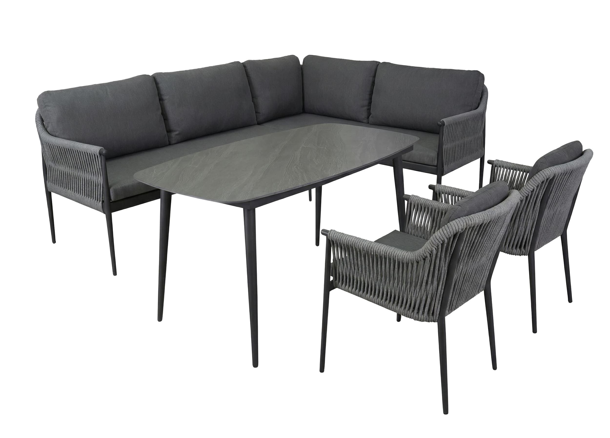 LC Garden Garten-Essgruppe Dining Lounge Set »Bari« Gartentisch und 2x Gartenstuhl Anthrazit Rope, (5-tlg)