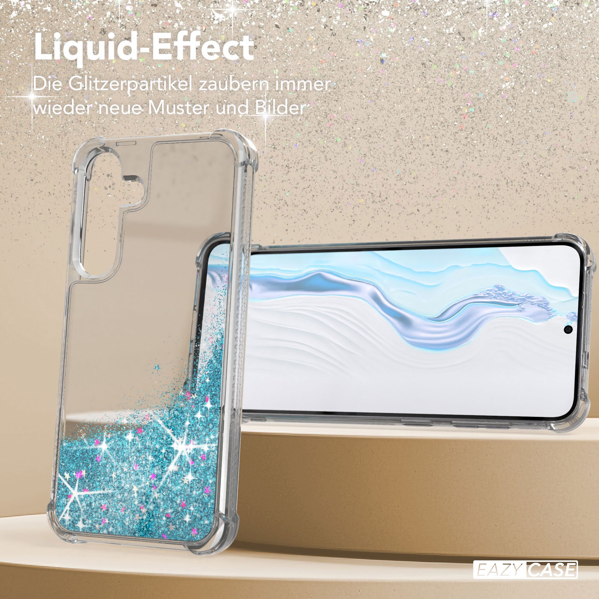 EAZY CASE Handyhülle Liquid Glittery Case für Samsung Galaxy S25 FE 6,7 Zoll, Gloss Slimcover Girly Backcover Bling Phone Case kratzfeste Cover Blau – Bild 4 von 5
