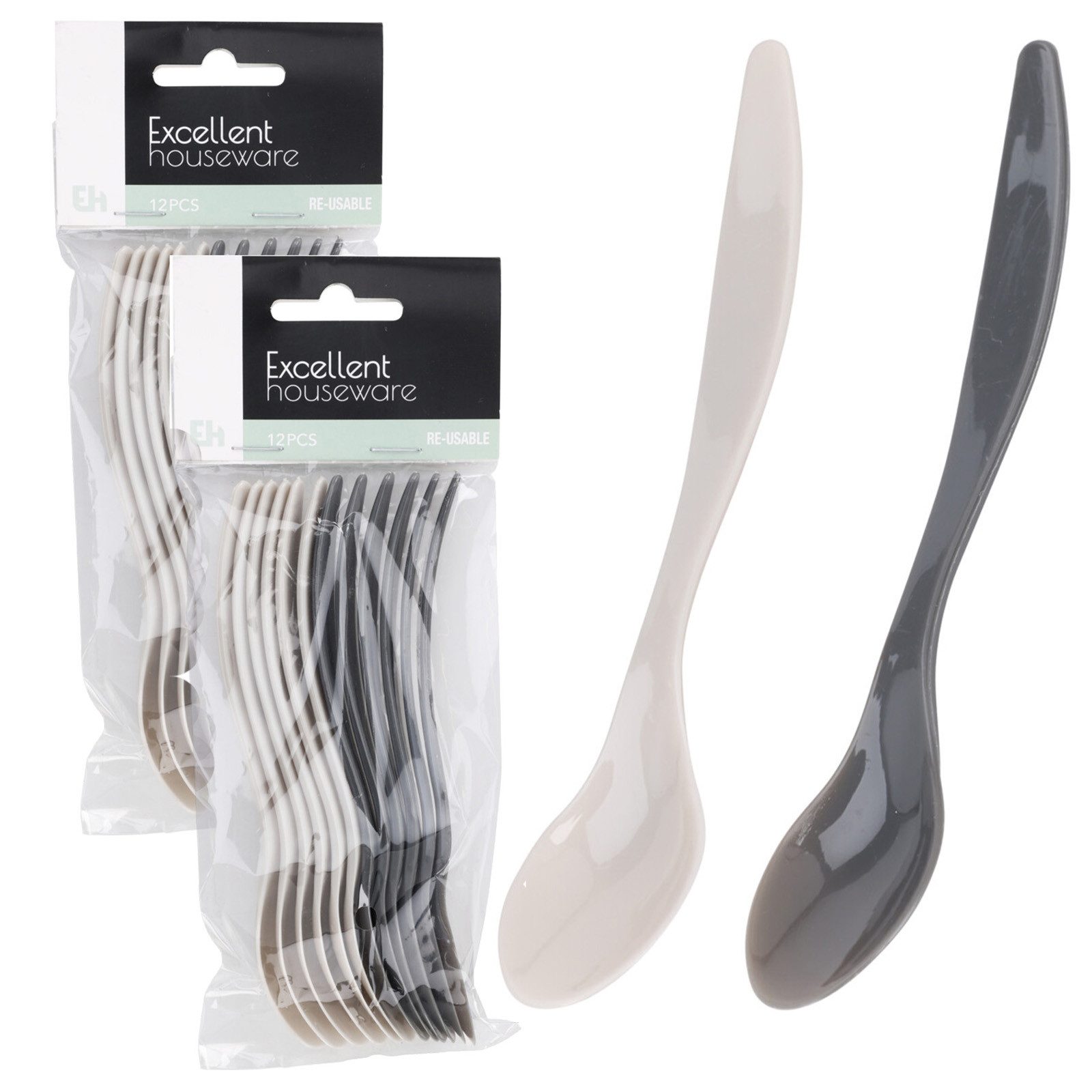 Koopman Ложка для яиц Mehrweglöffel 14 cm Set Grau Bestecklöffel Plastik Küche (24 Stück), 24 Ложки, Mehrweglöffel, 14cm lang, Bestecklöffel, Кофейная ложка