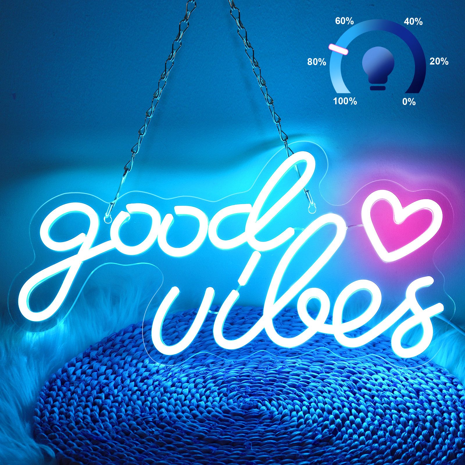 MUPOO LED Dekolicht Good Vibes Neon Schild Dimmbar,Blau/Rosa LED NeonLichte günstig online kaufen