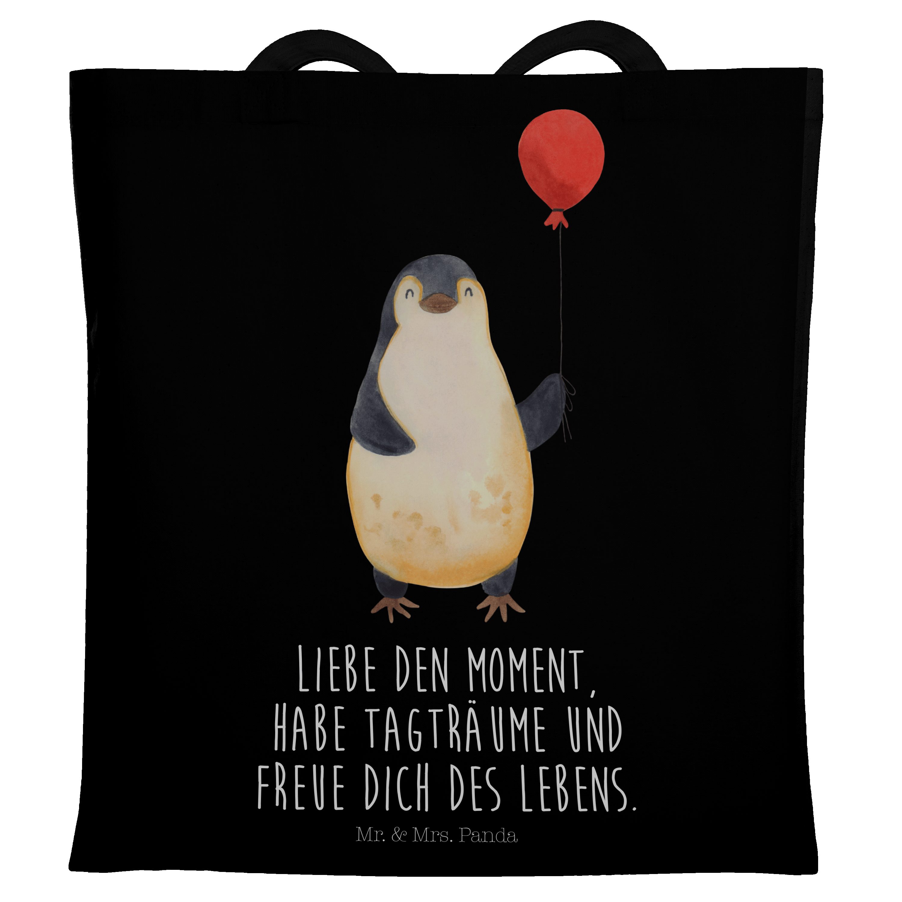 Mr. & Mrs. Panda Tragetasche Pinguin Luftballon - Schwarz - Geschenk, Einkaufstasche, Kind, Stoffb (1-tlg)