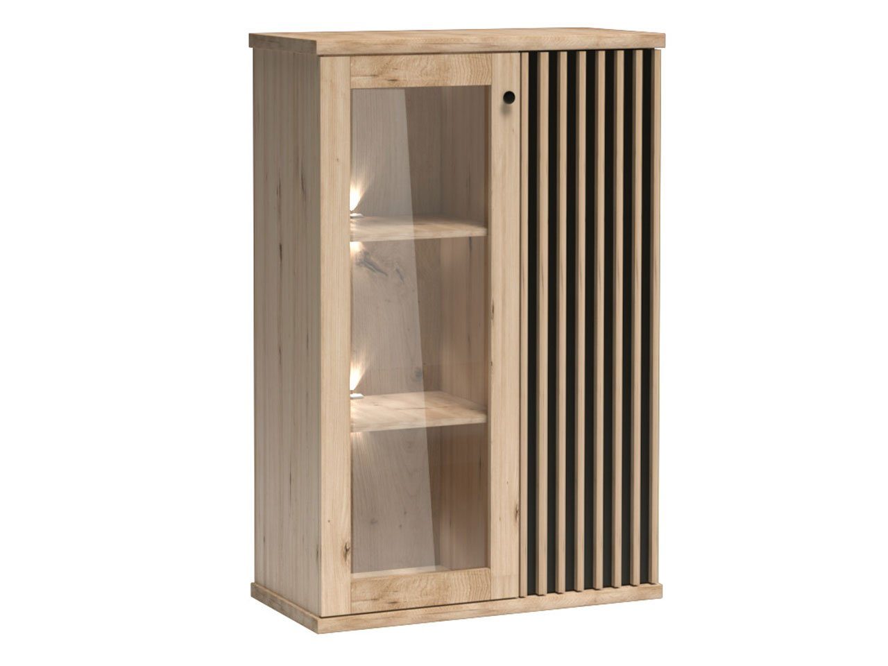 MIRJAN24 Vitrine Cali C-3 (mit 2 Drehtüren) Metallgriff, dekorative Lamellen, Gehärtetes Glas