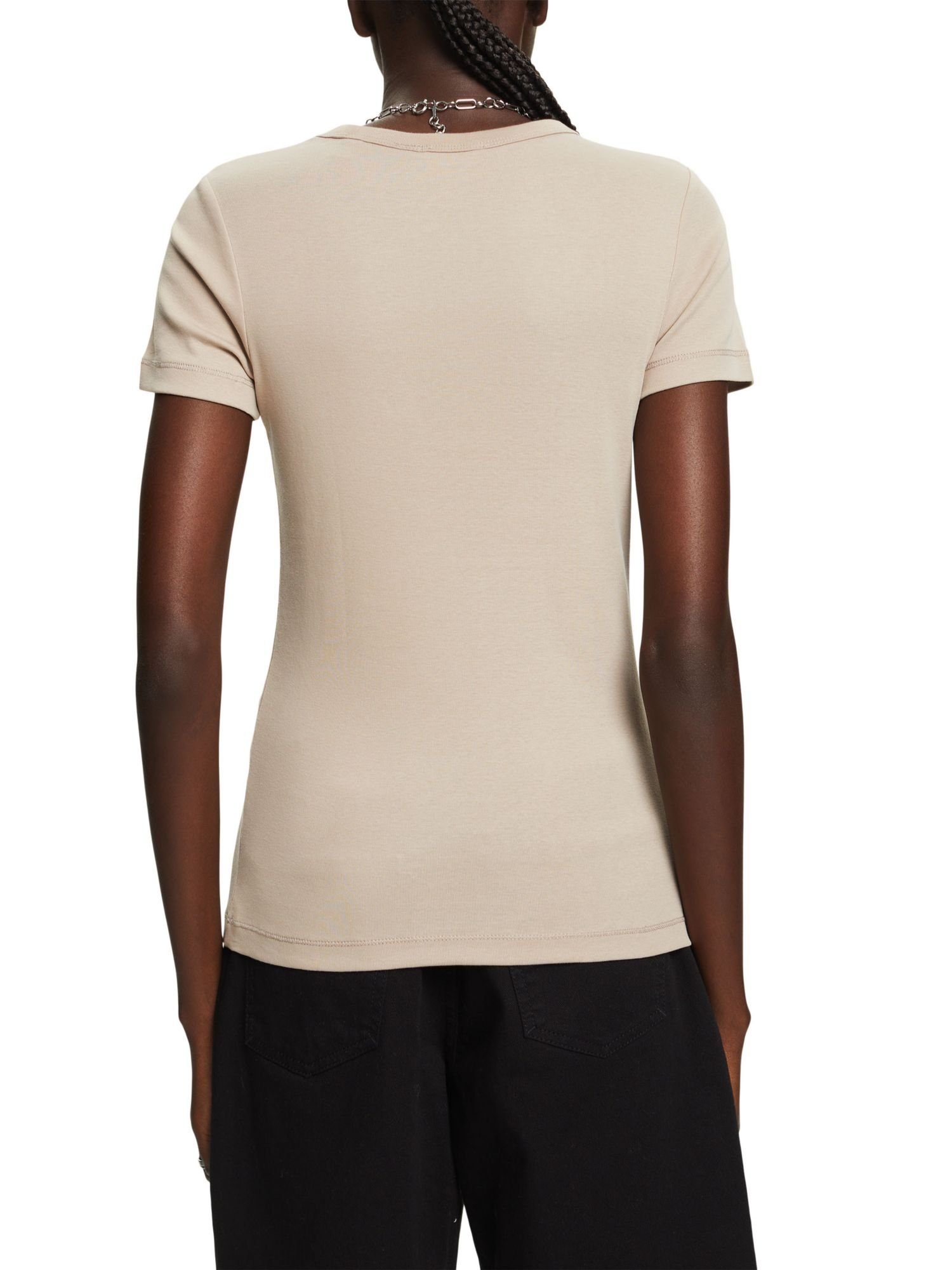 Esprit T-Shirt Rundhals-T-Shirt, TAUPE % (1-tlg) LIGHT Baumwolle 100