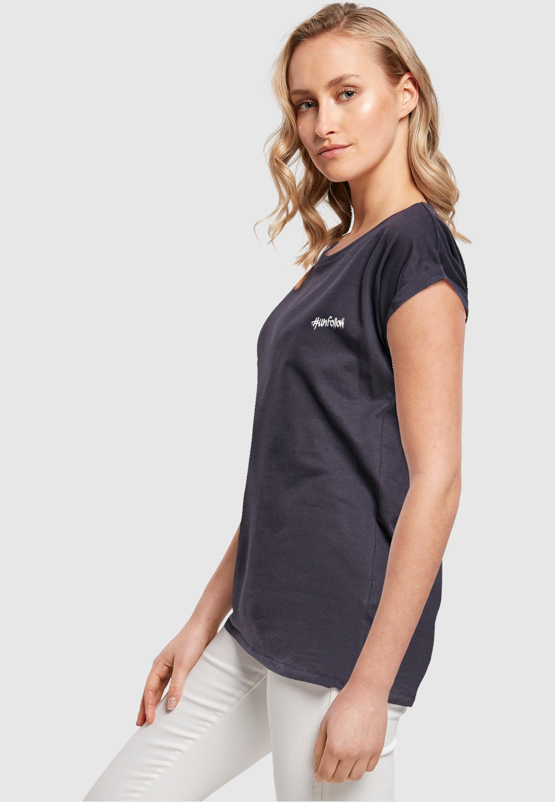 Merchcode Damen Shoulder T-Shirt (1-tlg) Extended Ladies Tee navy Unfollow