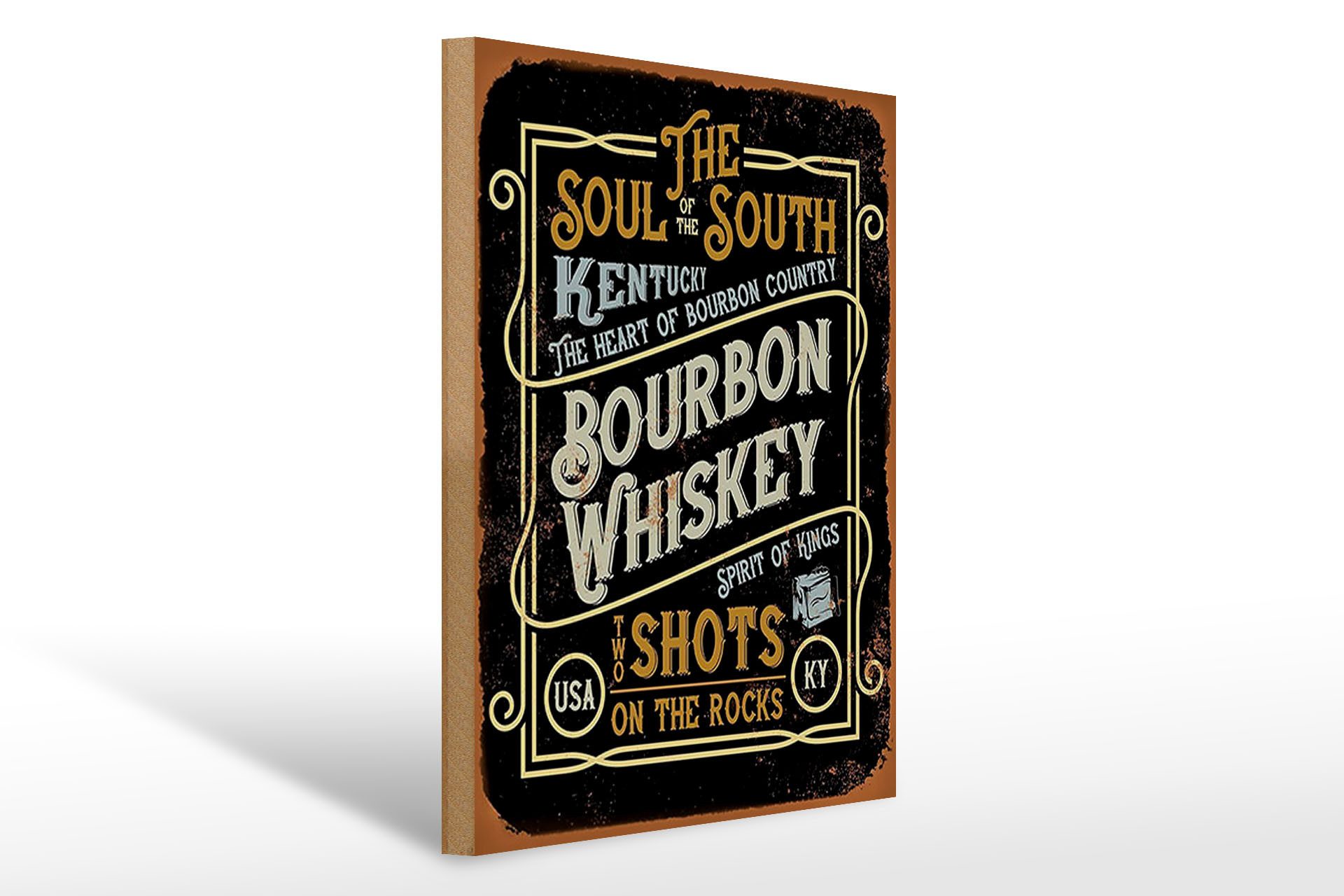 Holzbild Spruch 30x40cm Bourbon Whiskey shots on rocks