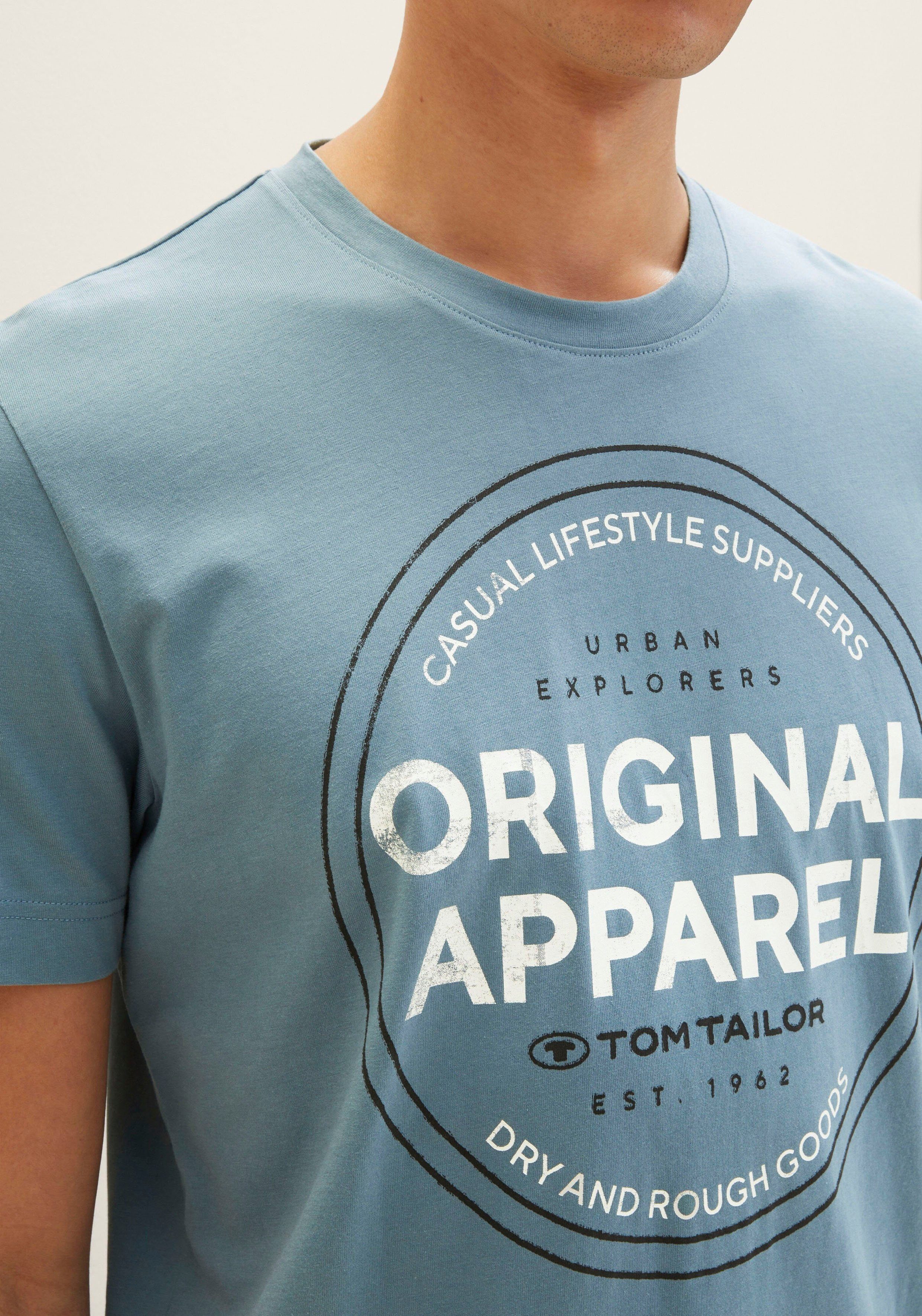 TOM TAILOR T-Shirt (Packung, der Logo Brust Print 1x mit großem 2-tlg) mit + kleinem schwarz 1x auf graugrün