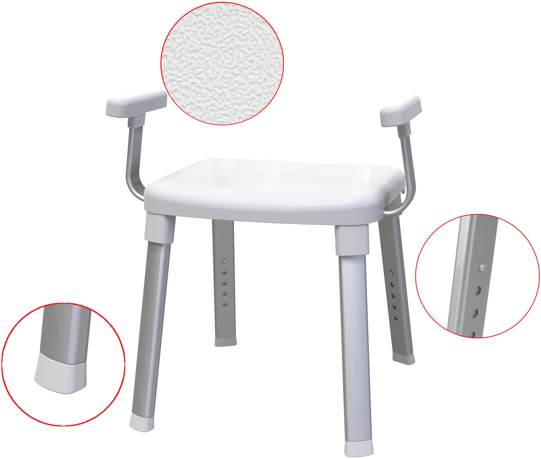 Bischof Dusch- und Badhocker Splash 2.0, belastbar bis 150 kg, rutschfester Stand, TÜV/GS geprüft, mit Armlehnen