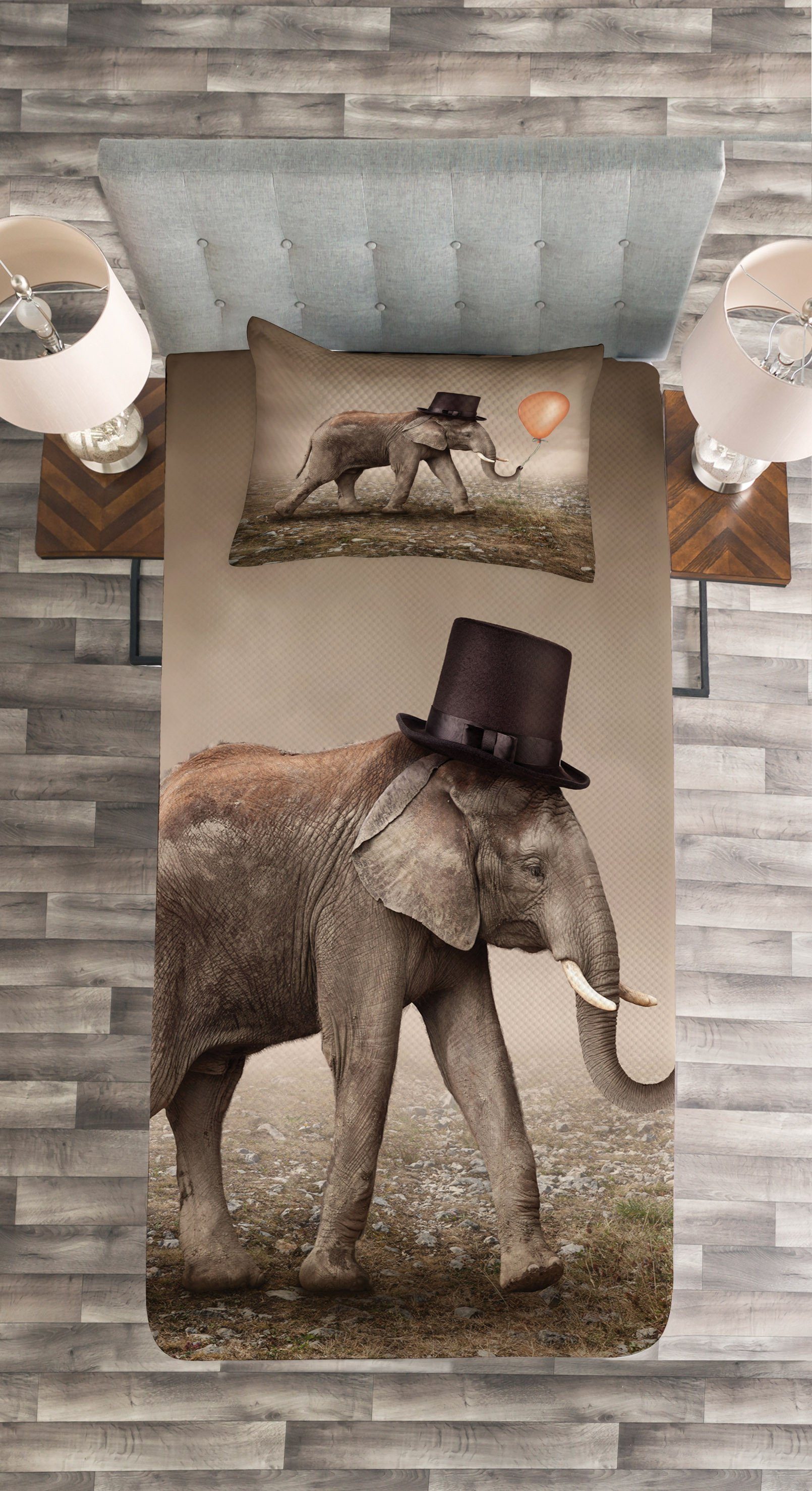 Abakuhaus, mit Tagesdecke Illusionist Waschbar, Kissenbezügen Elefant Surreal Set