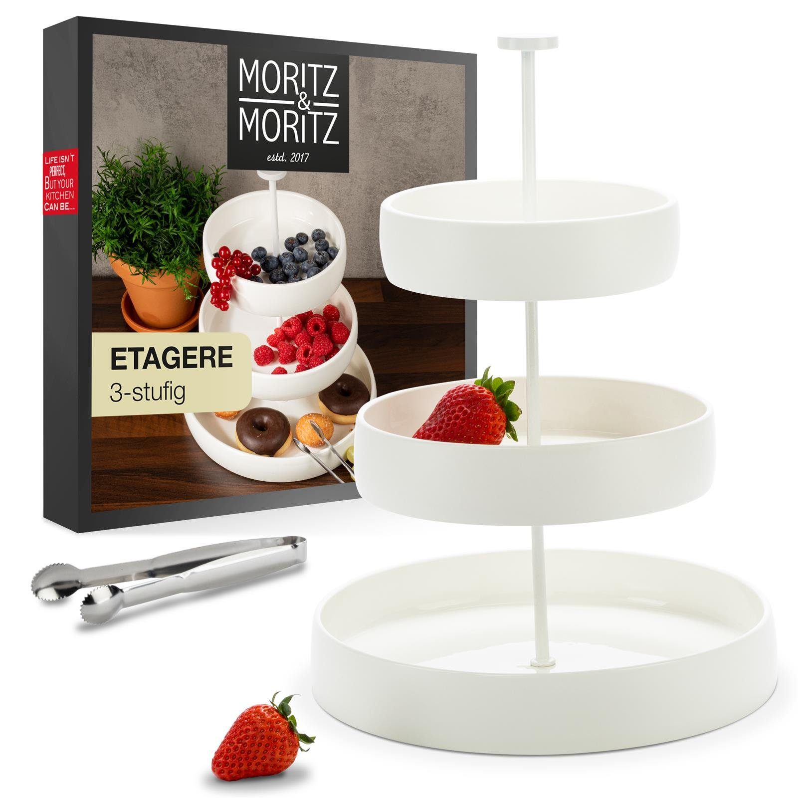 Moritz & Moritz Etagere Obst Etagere, Steingut, (3 Etagen, 2-tlg), Perfekt als Obstschale für Obst Aufbewahrung, Muffins und Cupcakes