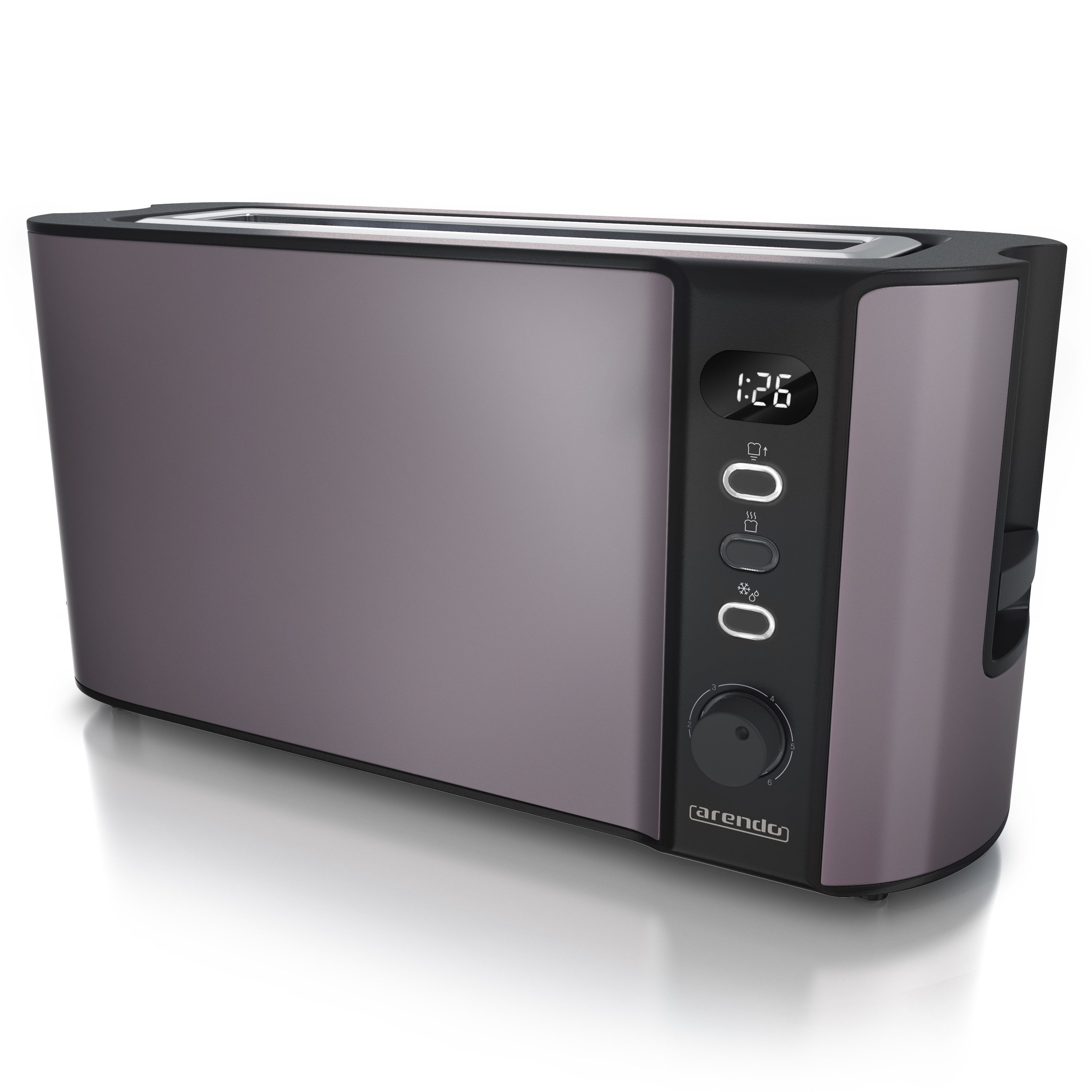 Arendo Toaster, 1 langer Schlitz, für 2 Scheiben, 1000 W, Langschlitz, Brötchenaufsatz, Wärmeisolierendes Gehäuse, Display
