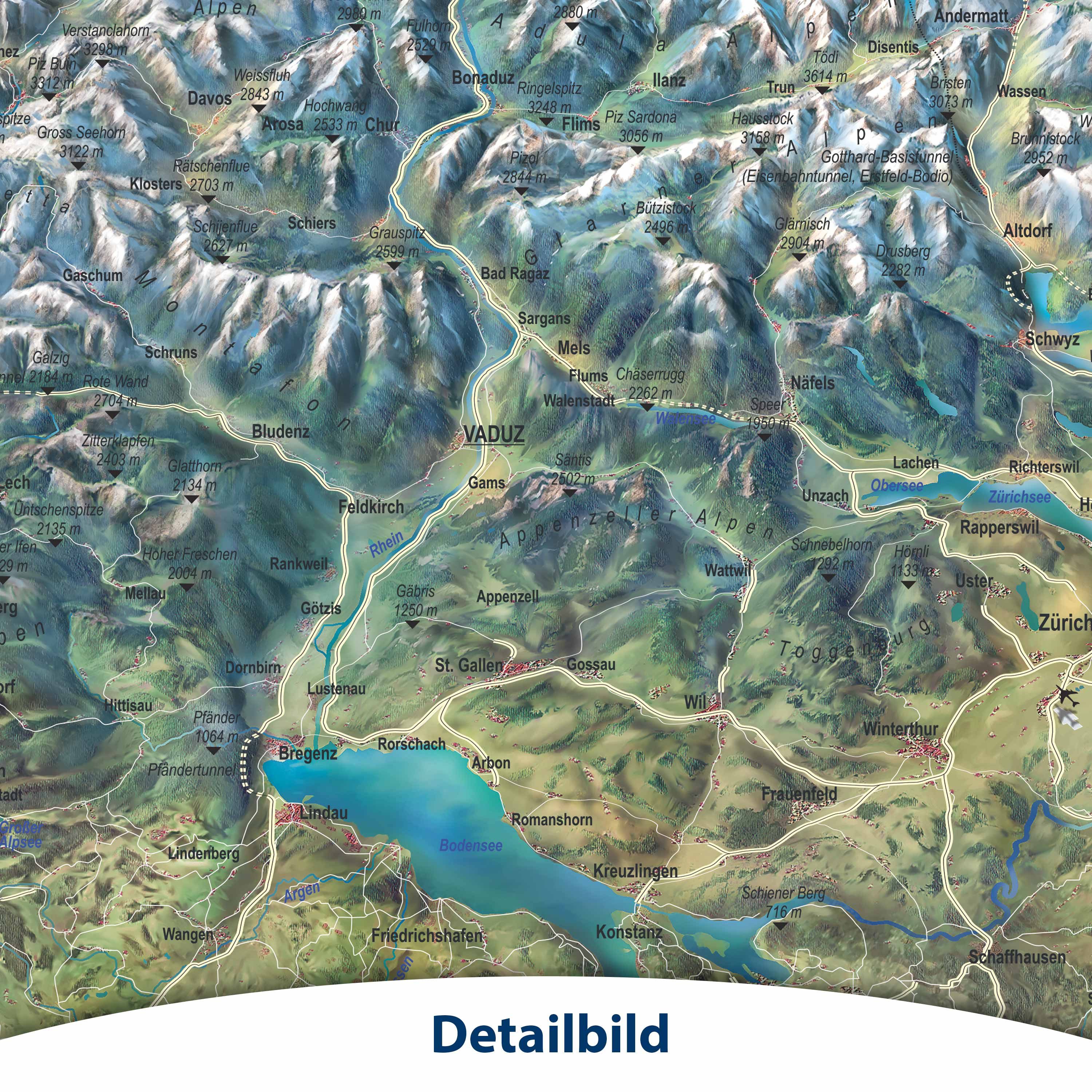 Interkart Landkarten & Globen GmbH Poster Alpen Karte XL - Panorama Karte Alpen - Gezeichnetes Relief - Deutsch, Poster, Wandbild