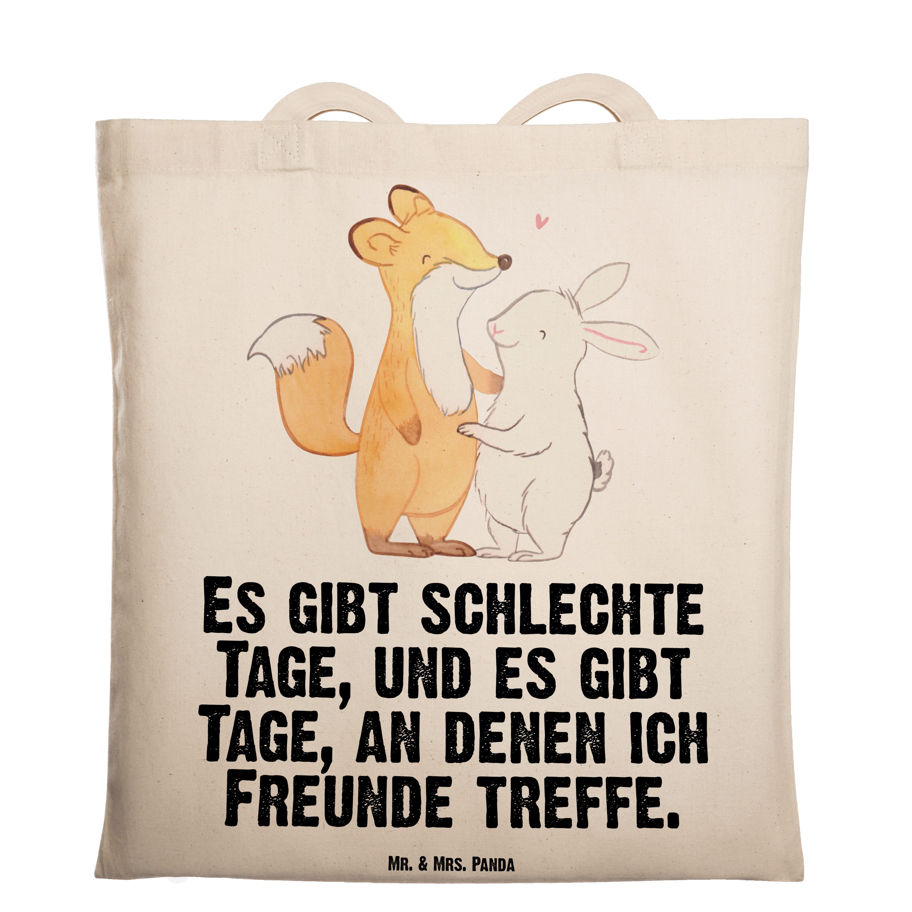 Mr. & Mrs. Panda Tragetasche Fuchs Hase Freunde treffen Tage - Transparent - Geschenk, Stoffbeutel (1-tlg)
