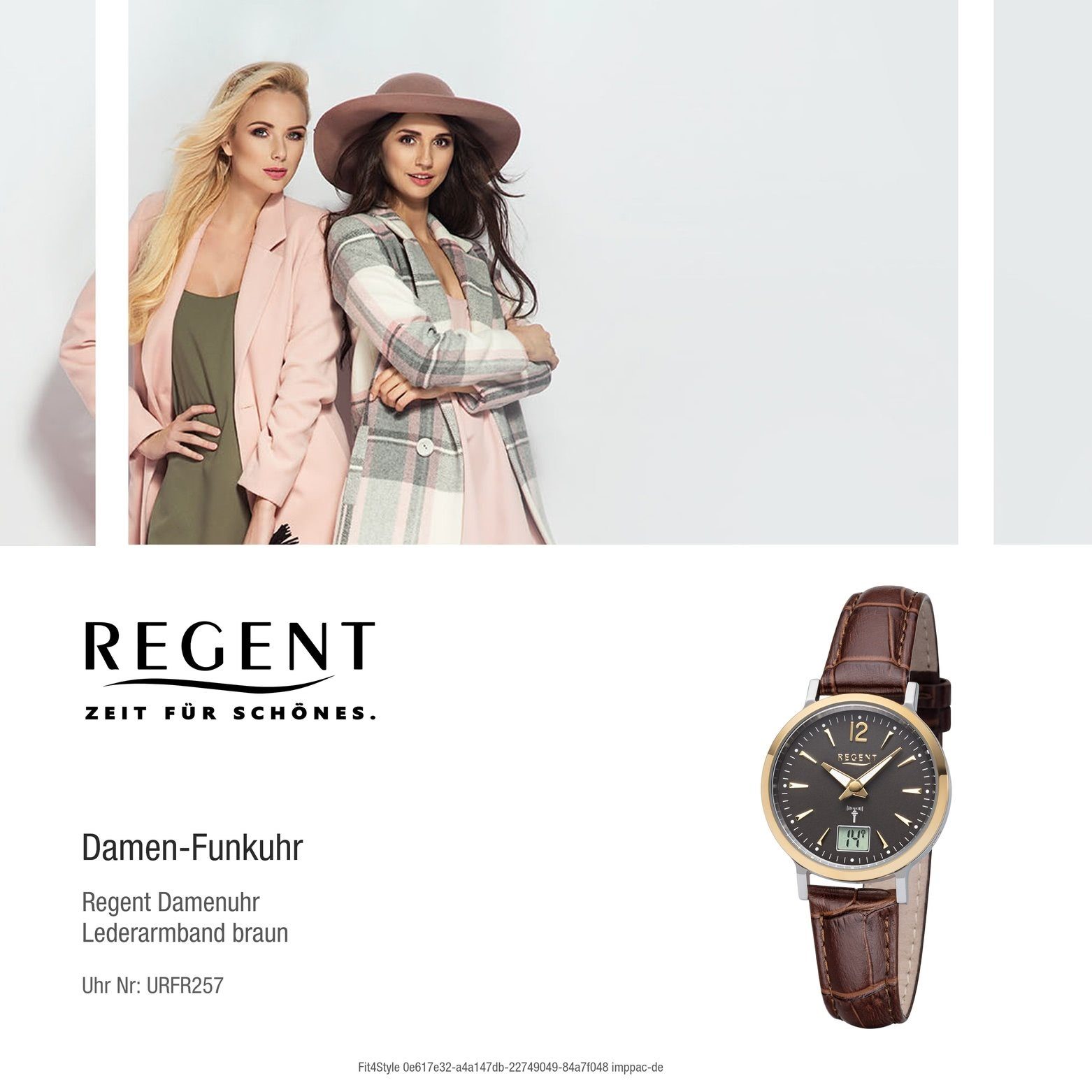 Uhr klein Leder Regent Funkuhr (ca. Lederarmband 30mm), rund, Damen Regent Damen Funkwerk, Funkuhr FR-257