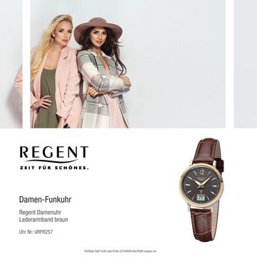 Regent Funkuhr Regent Damen Uhr FR-257 Leder Funkwerk, Damen Funkuhr rund, klein (ca. 30mm), Lederarmband