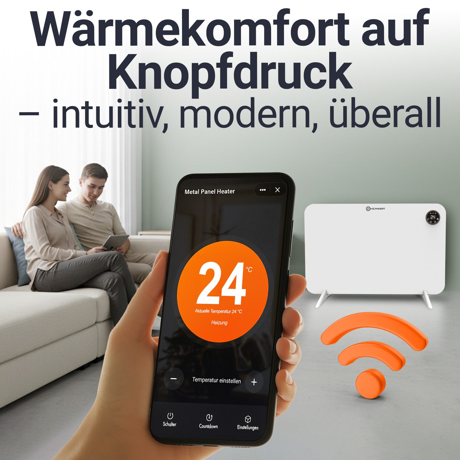 HEIMWERT Elektro-Heizkörper Infrarot Wandheizung 450/600 Watt, Luxusausstattung mit Thermostat + App - Langlebig, Geräuschlos