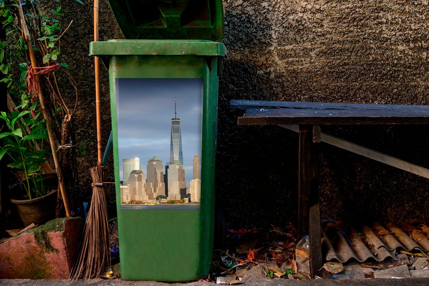 York Container, (1 unter Sticker, Die Skyline Mülleimer-aufkleber, Trade Abfalbehälter New One mit Mülltonne, von MuchoWow World Center einem St), dem Wandsticker