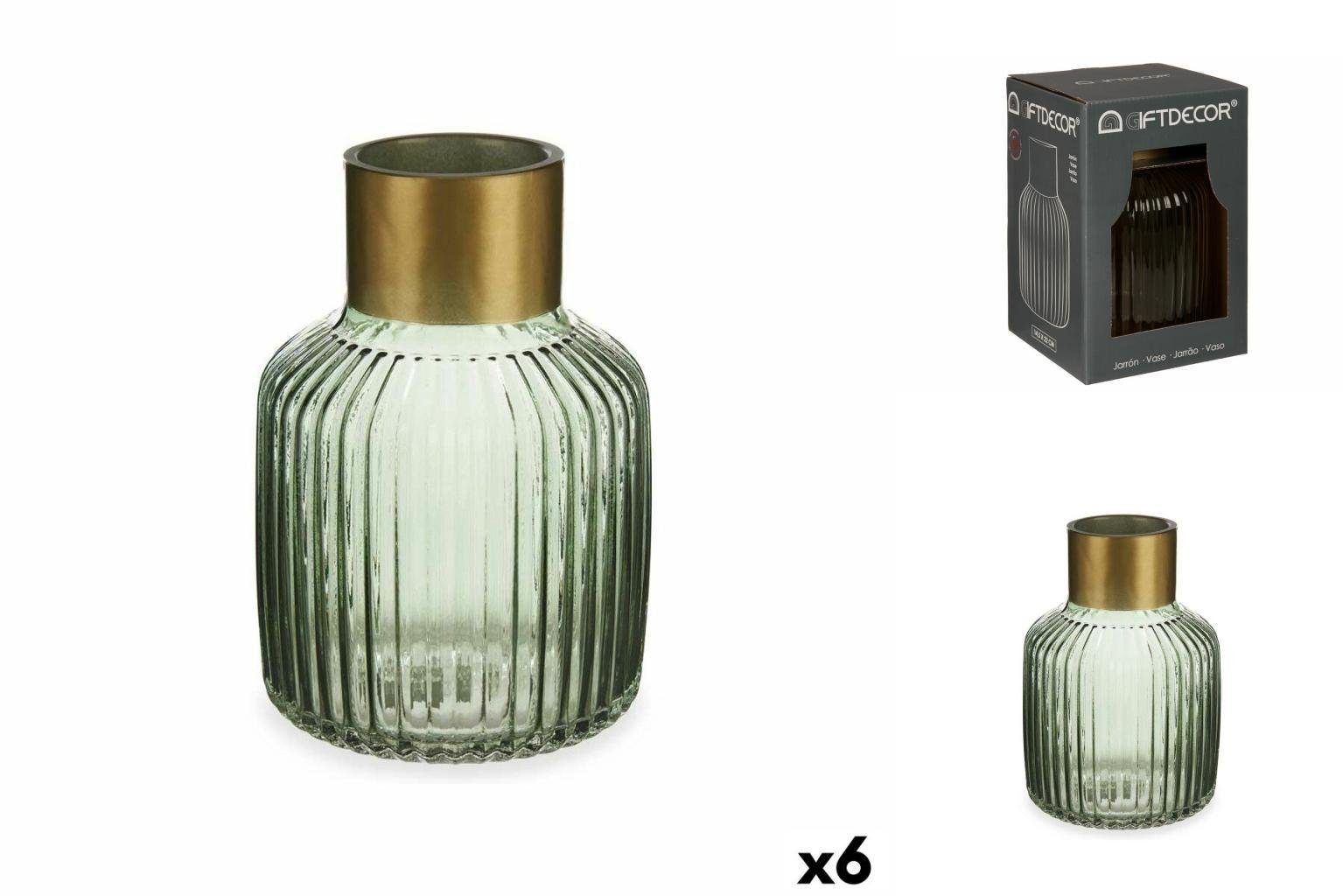 Gift Decor Dekovase Vase Streifen grün Gold Glas 14,5 x 22 x 14,5 cm 6 Stück